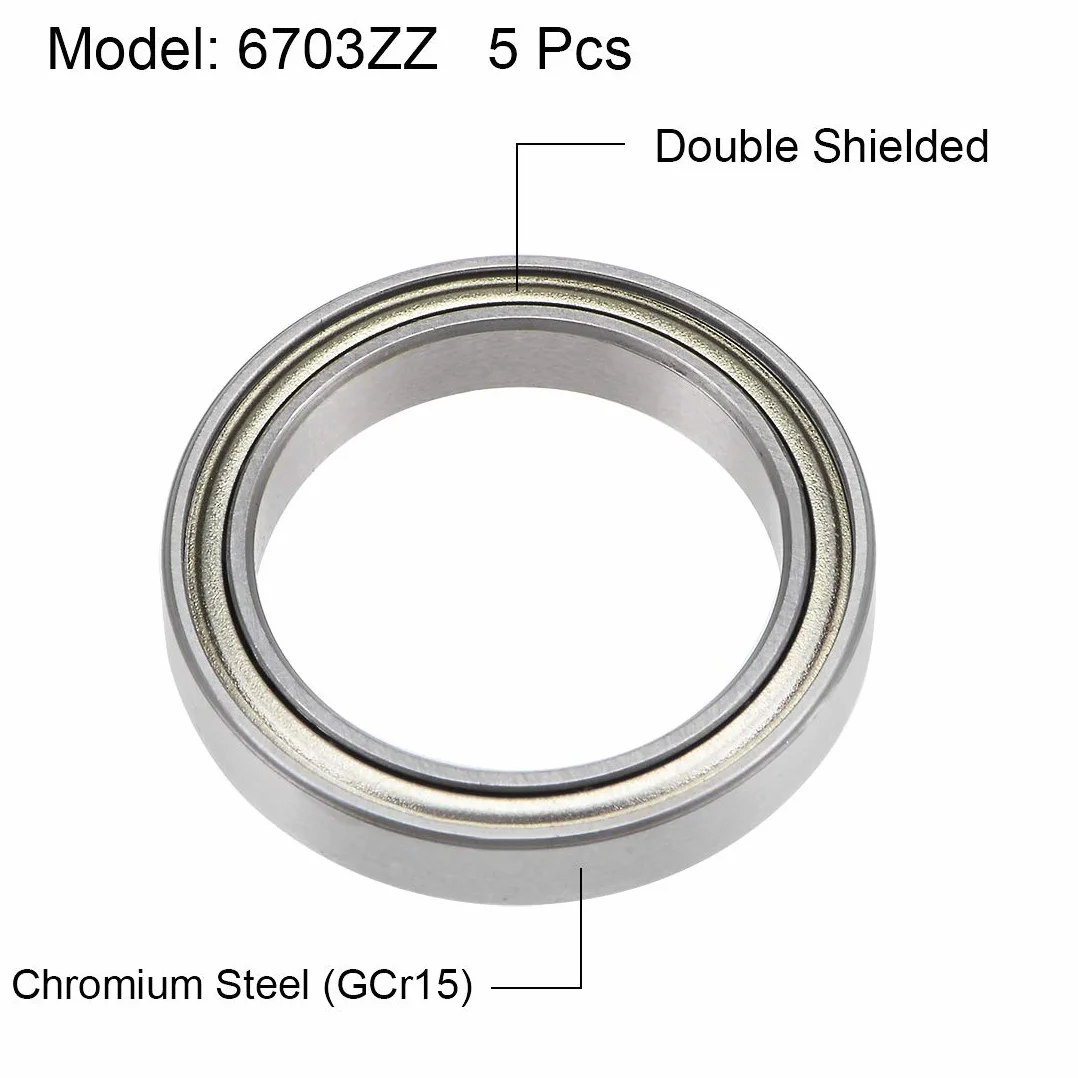 sourcing map 5 szt. 6703ZZ podwójnie ekranowane łożyska kulkowe zwykłe Z2 17 mm x 23 mm x 4 mm stal chromowana