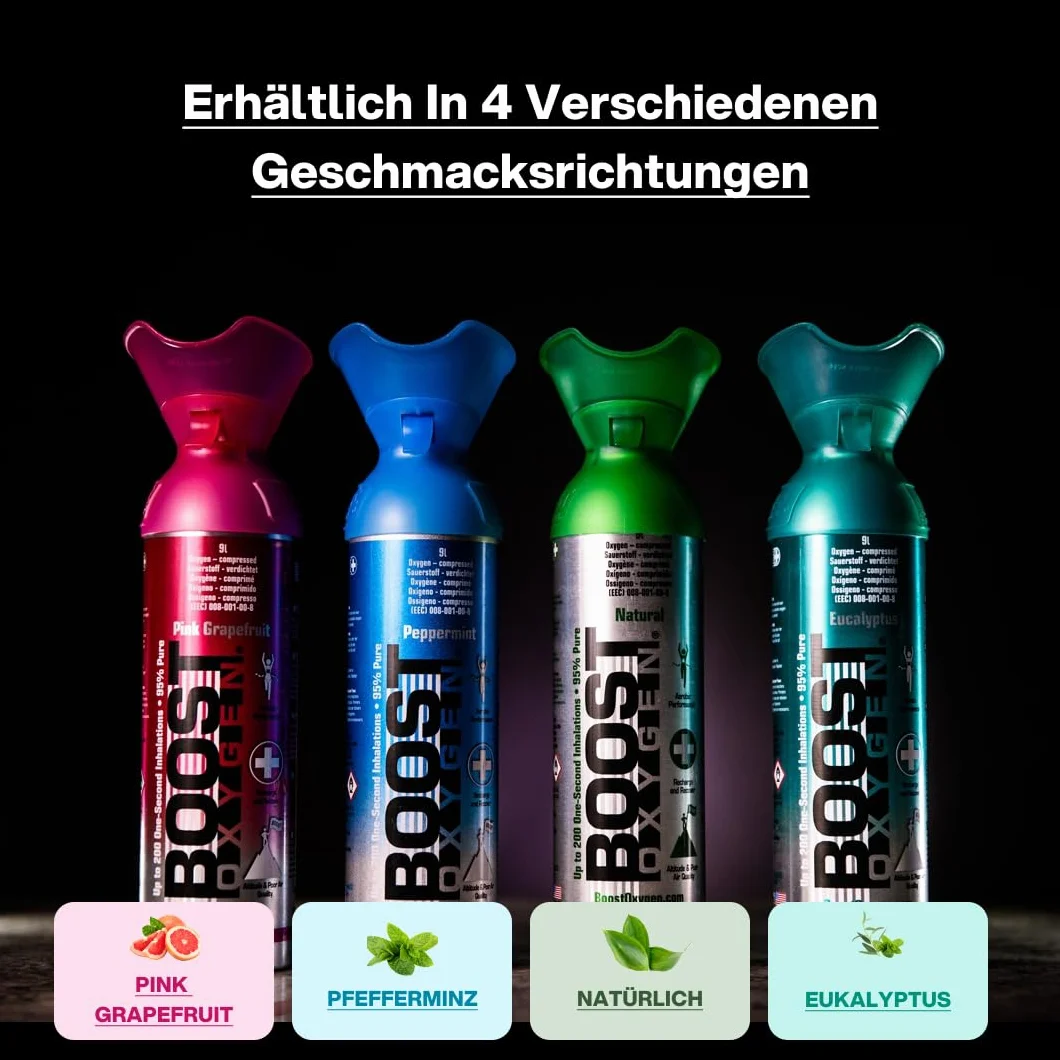 Czysty tlen w puszce – 9 litrów MIĘTA PIEPRZOWA naturalnego, 95% czystego tlenu w przenośnym 9 litrowym pojemniku na ponad 150 inhalacji.