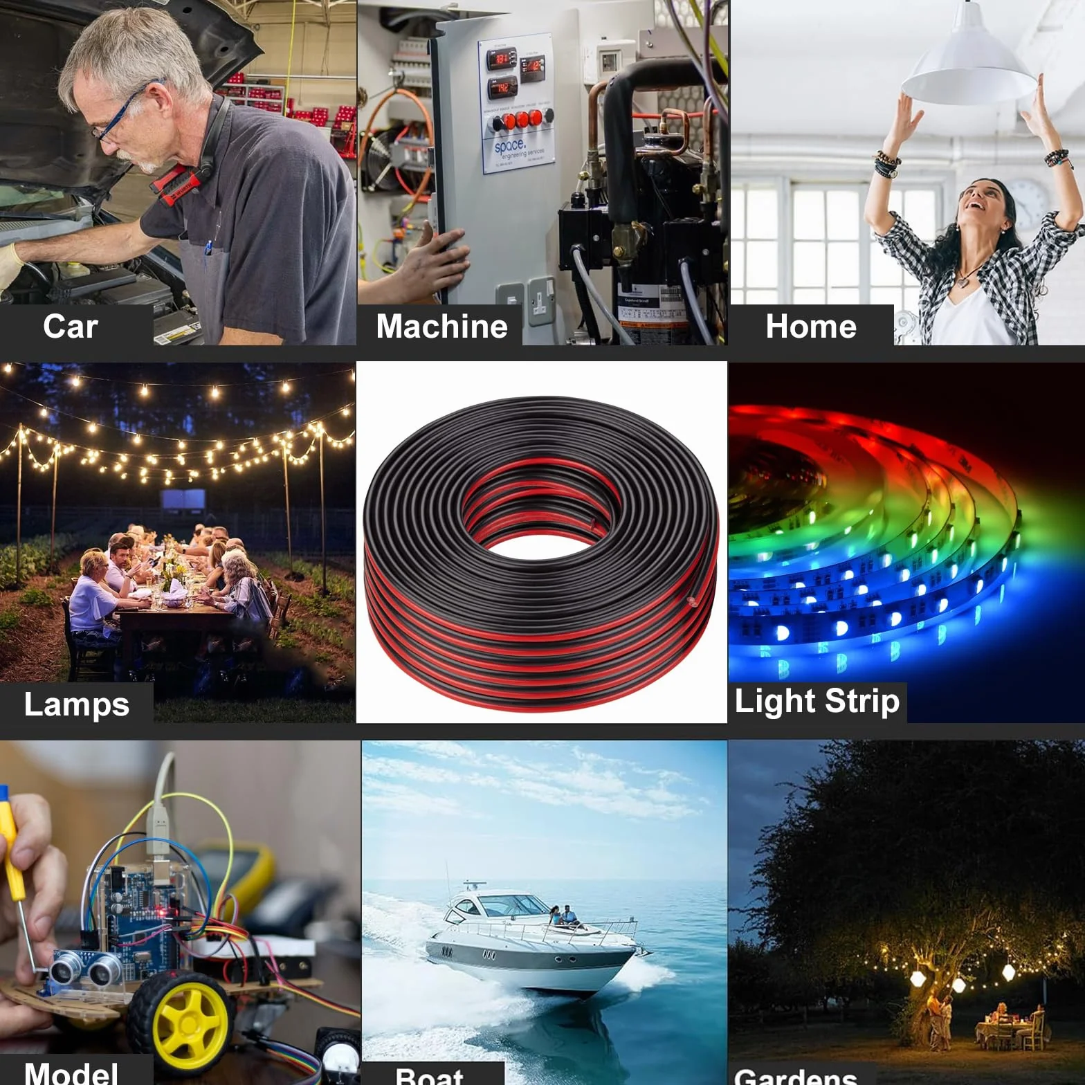 ADNEWX® 20 m 2 pin 22AWG czerwony i czarny przewód PVC LED przedłużacz 12 V jest często stosowany w przypadku lamp/taśmy LED i okablowania elektronicznego