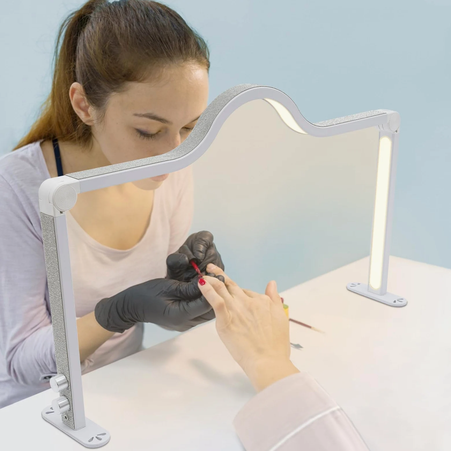 Półksiężyc lampa stołowa LED do paznokci, 48 W, światło rzęs, lampa biurkowa do manicure, lampa stołowa, ściemniana, 3000-6000 K, składana lampa LED na stół do paznokci, lampa do pięknego rzęs