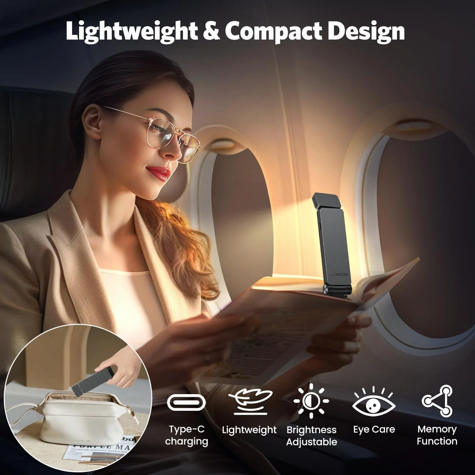 lampka do czytania, LED ładowalna lampka do książki, lampka LED z zaciskiem do czytania w nocy i książek w łóżku, ładowanie USB 80 godzin, przenośna lampa dla moli książkowych, dzieci
