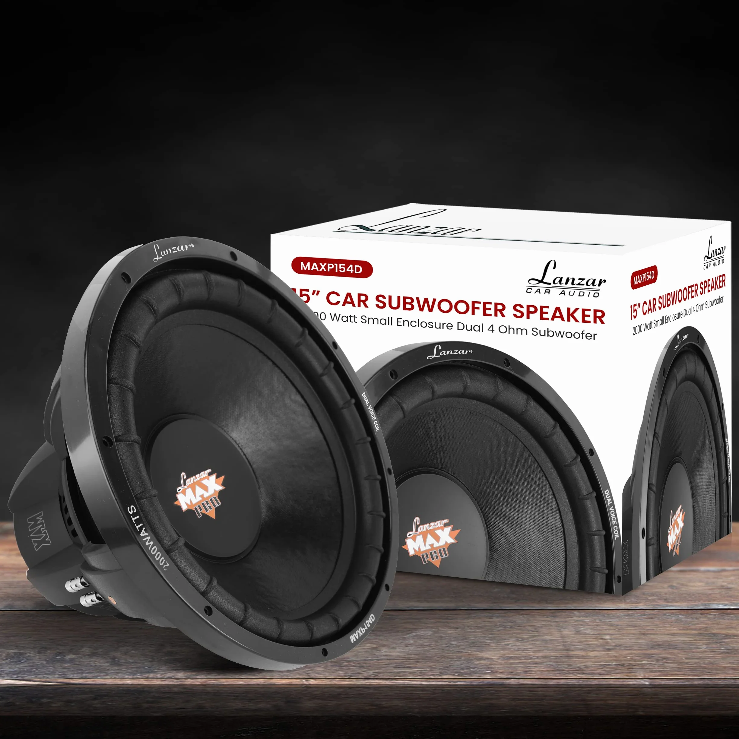 Lanzar MAXP154D Max Pro Dual subwoofer, mała obudowa (38,1 cm/15 cali, 4 omy, 2000 W)