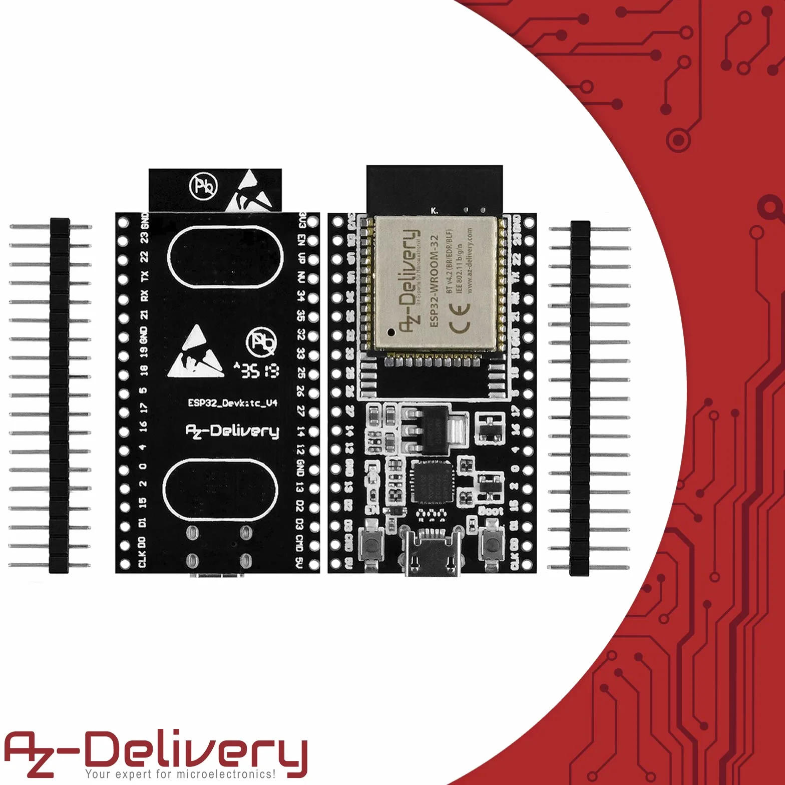AZDelivery ESP32 Dev Kit C V4 NodeMCU WLAN/WiFi Development Board bez lutowania kompatybilny z Arduino w tym E-Book! (Następca modułu ESP32 Dev Kit C)