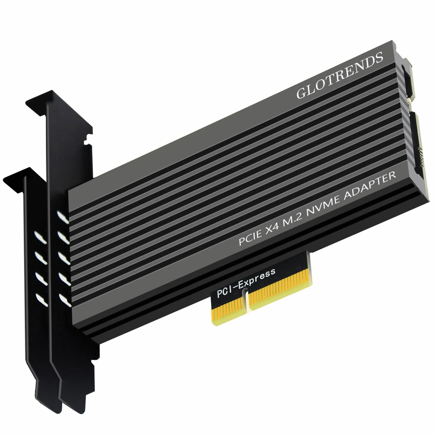 GLOTRENDS PA15 Adapter M.2 NVMe do PCIe 4.0 X4 dla dysków SSD M.2 NVMe, bardzo duży aluminiowy radiator, zwykły i niskoprofilowy wspornik (czarny)