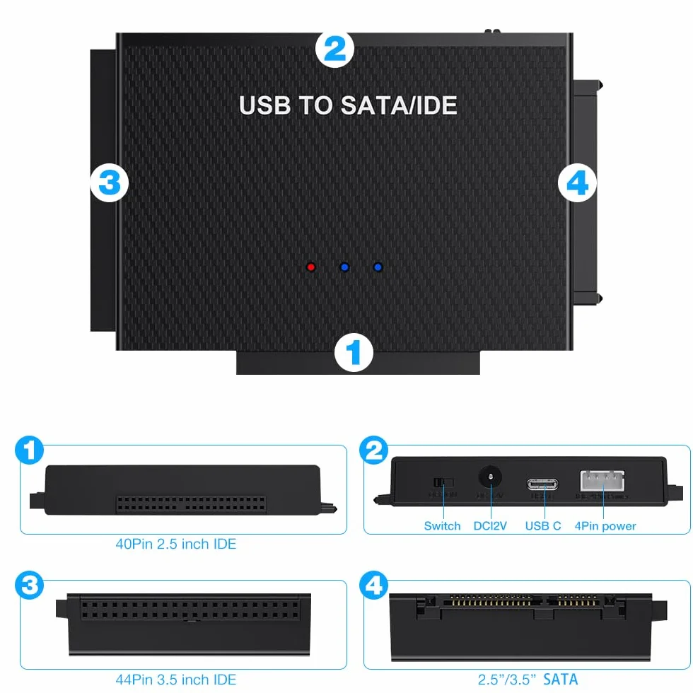 Mineup Adapter IDE SATA na USB C 3.0 do 2,5/3,5 cala HDD SSD