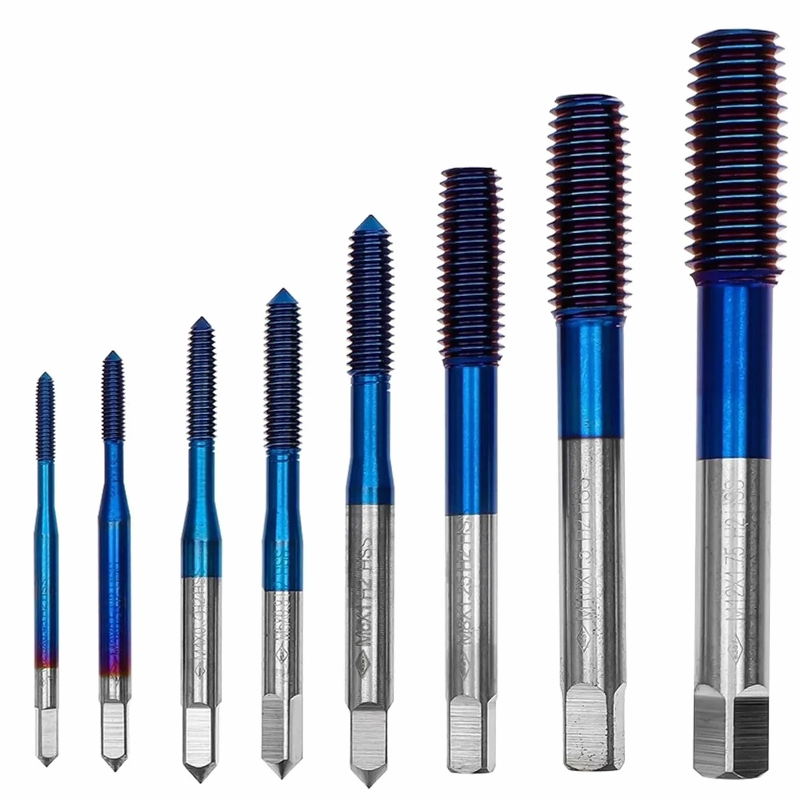 Zestaw wierteł do gwintów HSS, M2,5 M3 M4 M5 M6 M8 M10 M12, zestaw gwintowników spiralnych, wiertło metryczne, gwintownik maszynowy z powłoką Blue, narzędzia ręczne(M8)