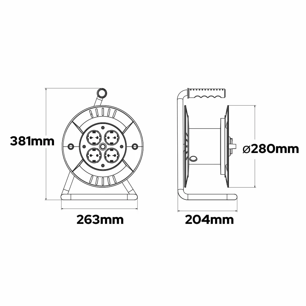 Przedłużacz Bębnowy Budowlany 40 m Mocny IP44 - Rolka Kablowa z 4 Gniazdami Schuko 3×2,5 mm² - Bęben Kablowy Ogrodowy 230V 3300W - Przedłużacz Zewnętrzny do Ogrodu, Garażu - Horoz Electric