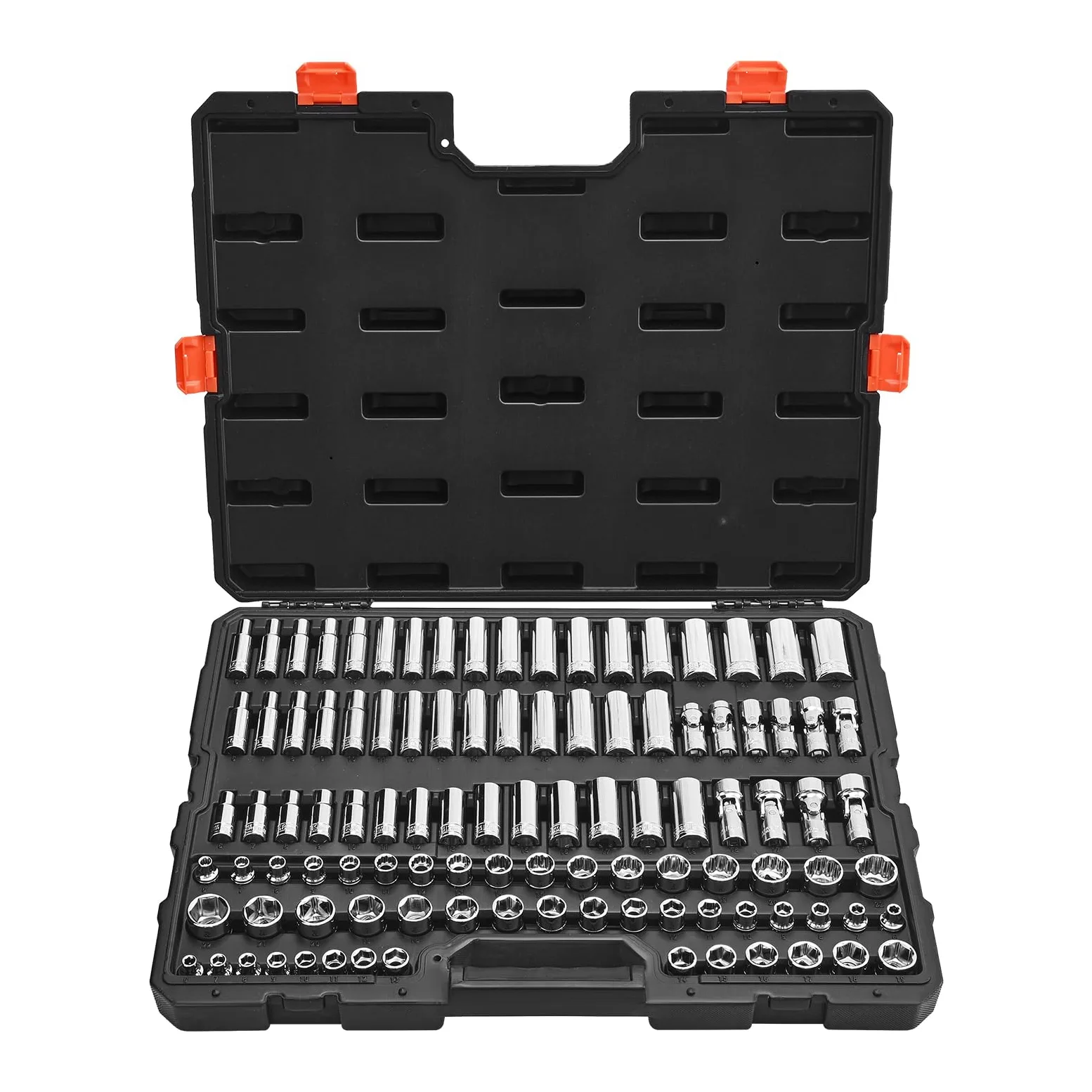 VEVOR Zestaw nasadek, 104-częściowy, 9,5 mm, rozmiar metryczny od 6 do 24 mm, głęboki i standardowy, zestaw narzędzi mechanicznych z walizką do przechowywania, chromowana stal stopowa CR-V, do naprawy