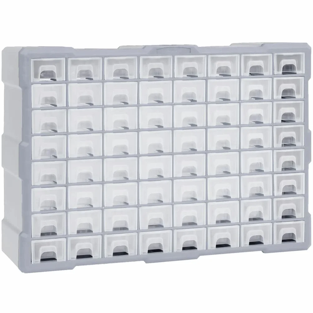 Wielofunkcyjny organizer z 64 szufladami, tworzywo sztuczne PP, 52 x 16 x 37,5 cm, montaż ścienny, przechowywanie narzędzi do warsztatu, garażu, skrzynka asortymentowa na małe części