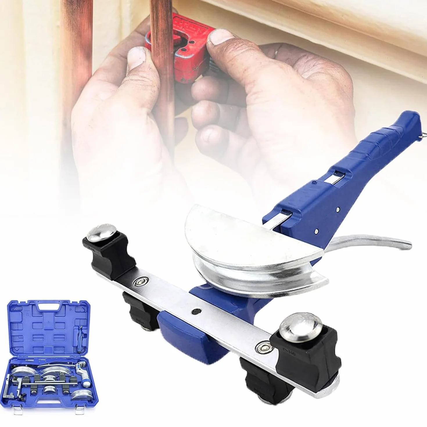 Zestaw ręcznego giętarki do rur – narzędzie 6 w 1 do rur miedzianych 3/8 do 7/20.3 cm, giętarka 90° do przodu/do tyłu do HVAC, napraw klimatyzacji i hydrauliki