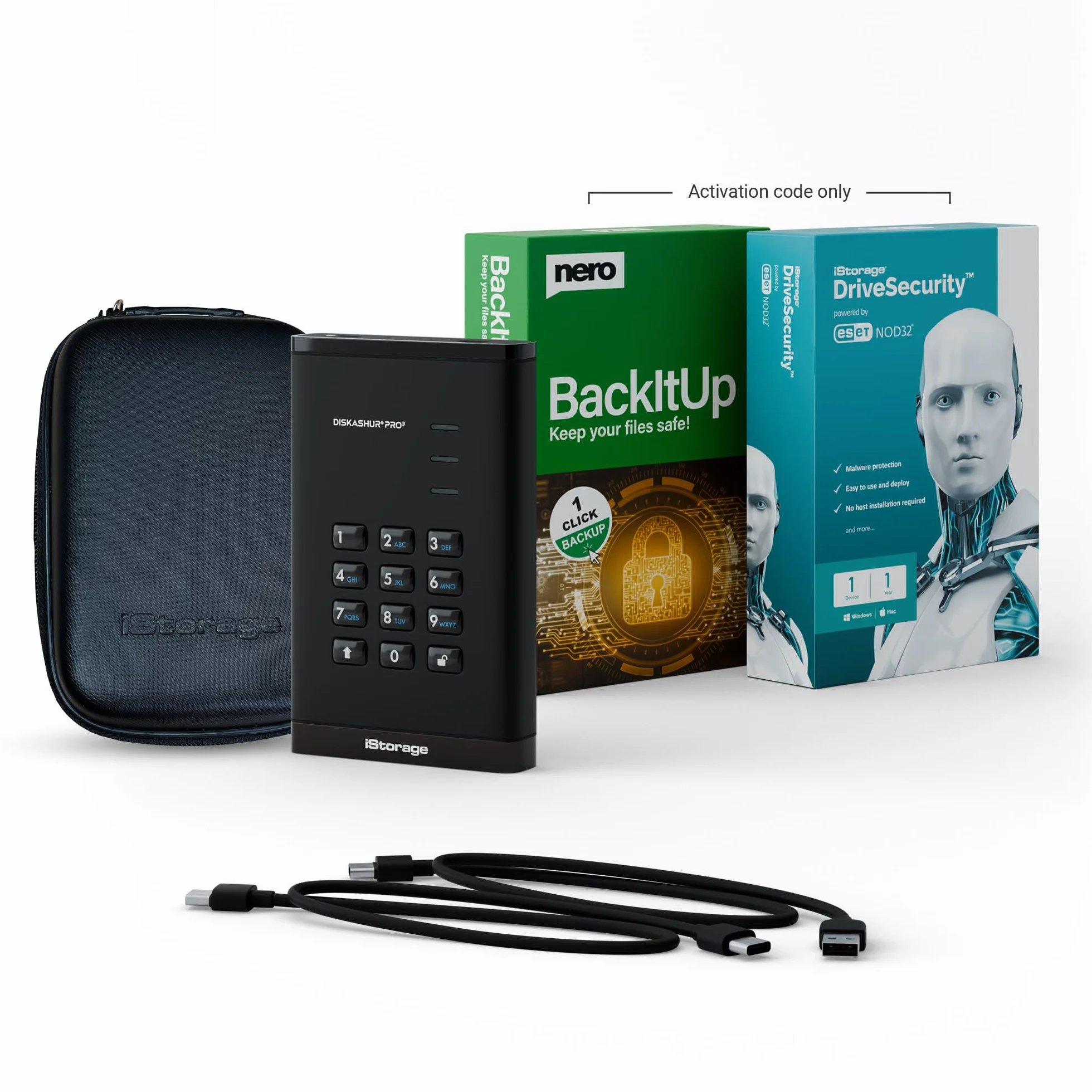 iStorage diskAshur PRO3 HDD 2TB - Bezpieczny przenośny dysk twardy - certyfikat FIPS Level 3 - Ochrona hasłem - Odporny na kurz/wodę - Szyfrowanie sprzętowe