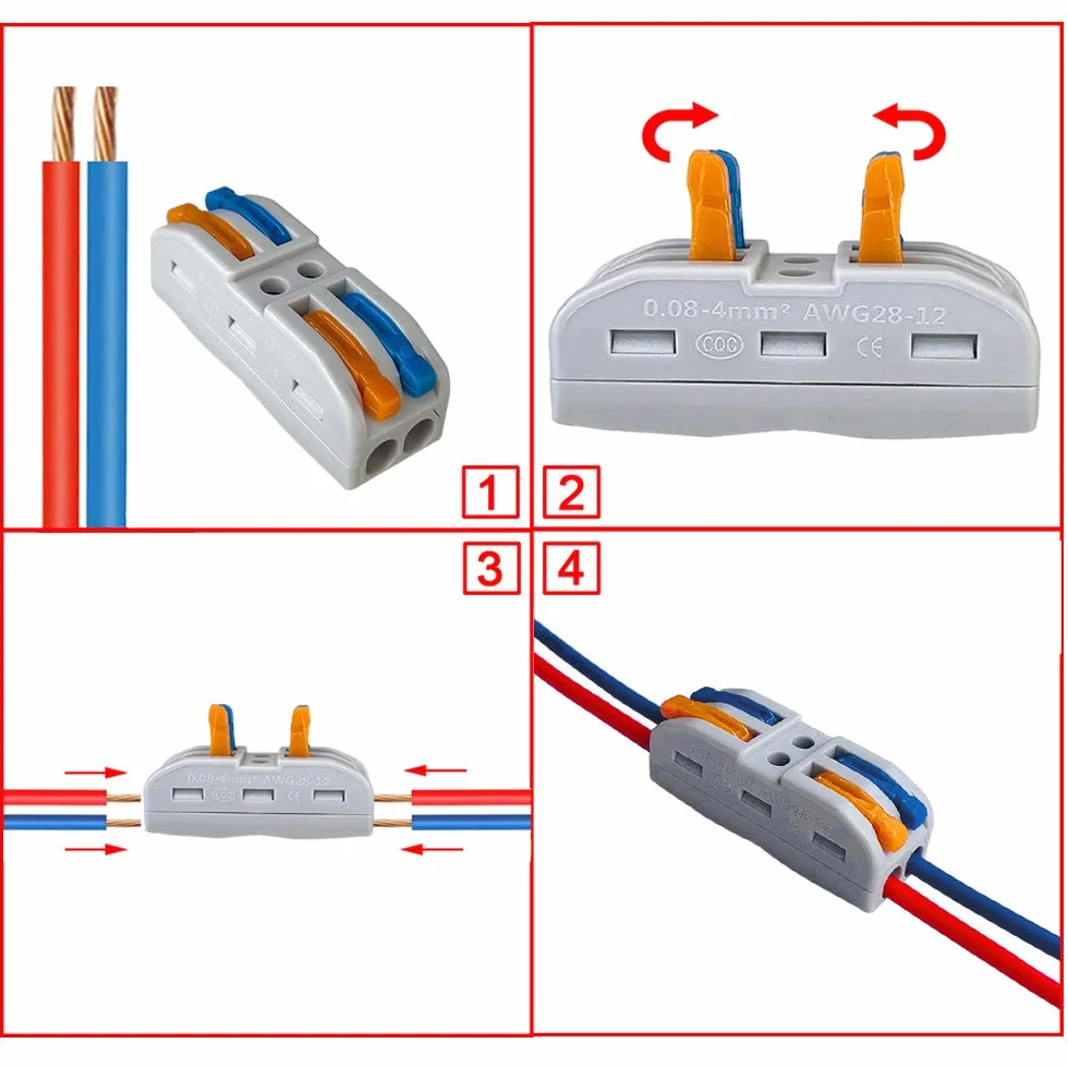 16 sztuk SPL-2 Dźwignia Nakrętka Kabel Złącza Złącza, 2 in 2 out Kompaktowe złącze sterownika, dwustronne szybkie sprężynowe złącze bloku zacisków (dźwignia wielokolorowy)