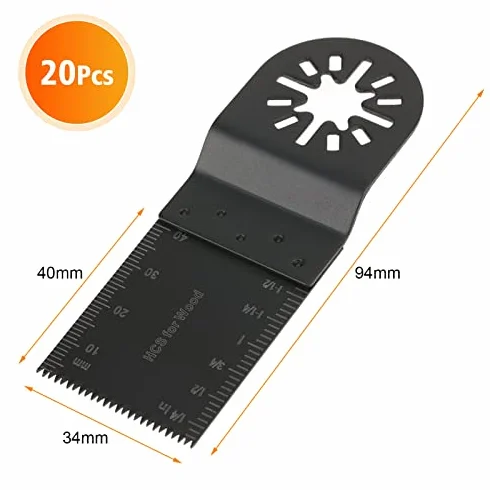 20 szt. 34 mm Wielofunkcyjny Ostrze Oscylacyjne, wielofunkcyjne ostrza umiejętności ze stali węglowej, zintegrowane markery głębokości, DIY do piłowania skrobania, kształtowania polerowania
