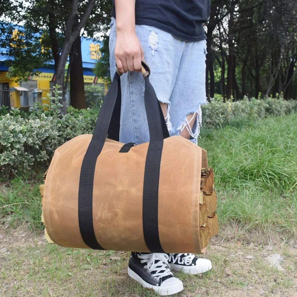 Wspornik muchowy woskowane płótno wodoodporne duży przenośny uchwyt na drewno opałowe pocket log carrier dead f u r ogród kłody na drewno opałowe Dead Log Holder Birchwood Stand
