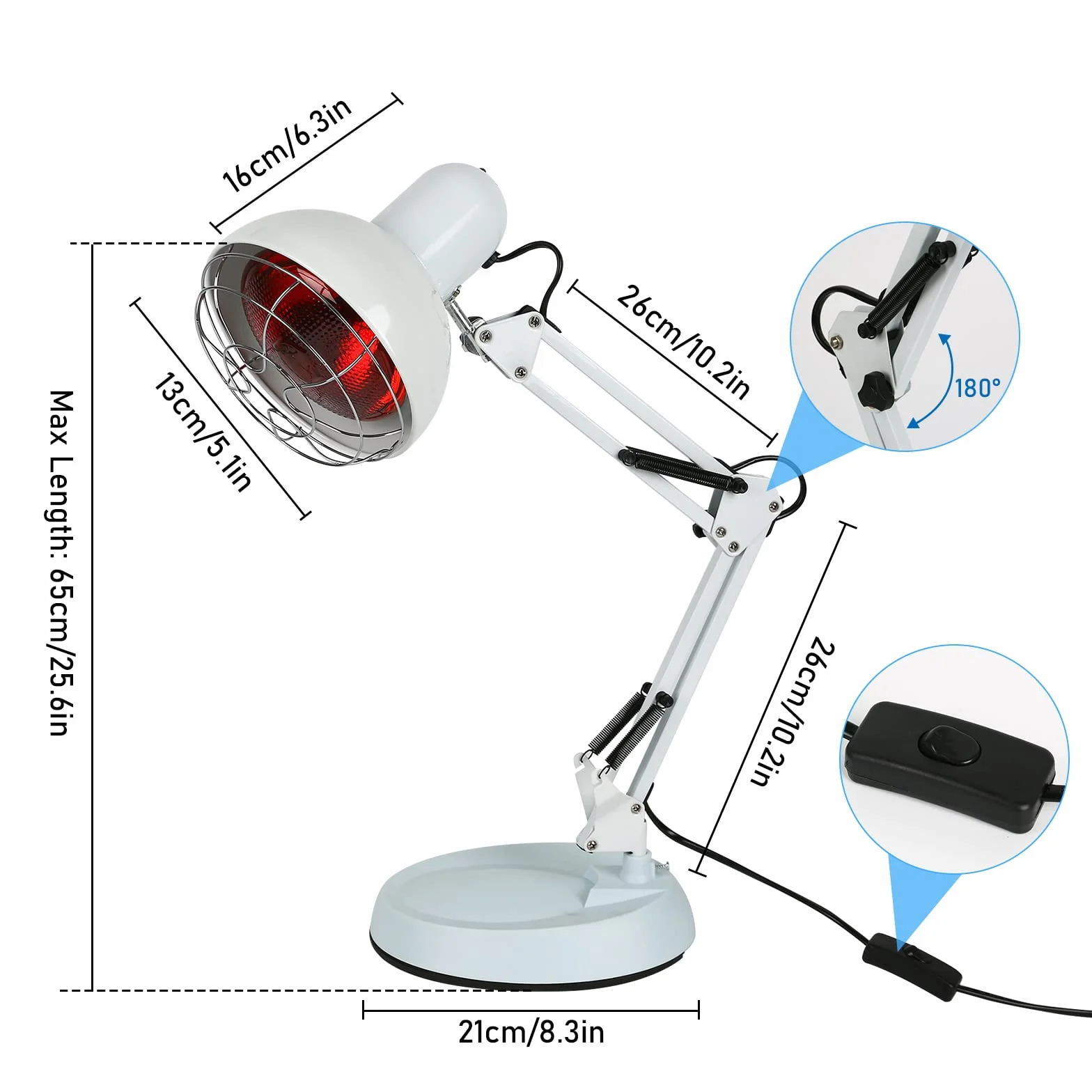 Lampa na podczerwień, 150 W, czerwone światło, lampa na podczerwień, do leczenia przeziębienia i relaksu mięśni