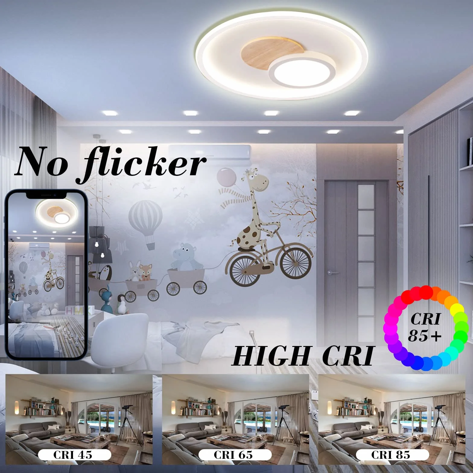Lampa sufitowa LED, drewno, lampa sufitowa, ściemniana, z pilotem zdalnego sterowania, nowoczesna, okrągła, drewniana lampa sufitowa do sypialni, pokoju dziecięcego, salonu, kuchni (Ø 31,5 cm