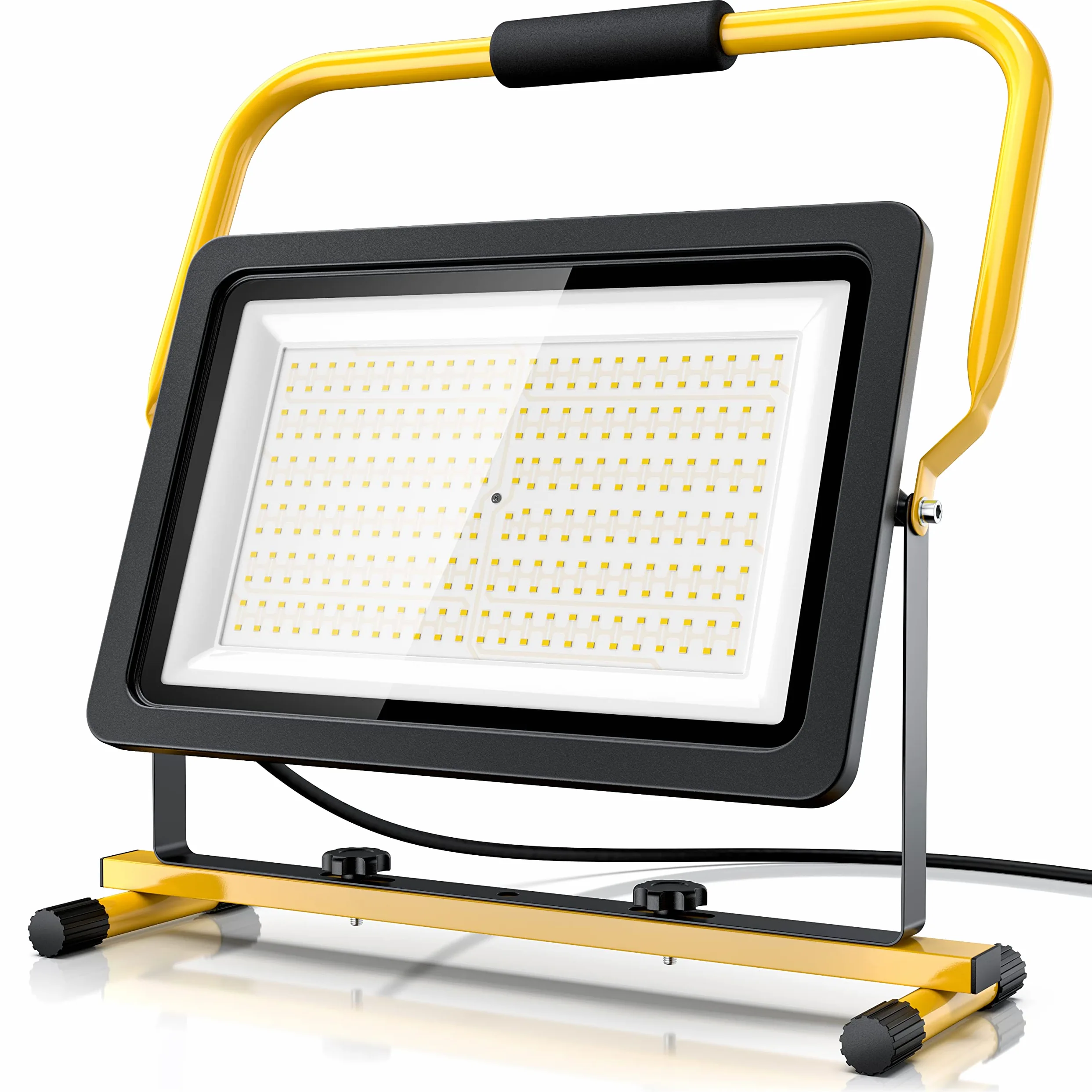 Brandson - Reflektor Budowlany LED 200 W - Reflektor Roboczy - 288 SMD LED - 6400 K - Stelaż i Uchwyt do Noszenia - 16000 Lumenów - Kabel Zasilający 4 m - Obudowa Metalowa - IP65