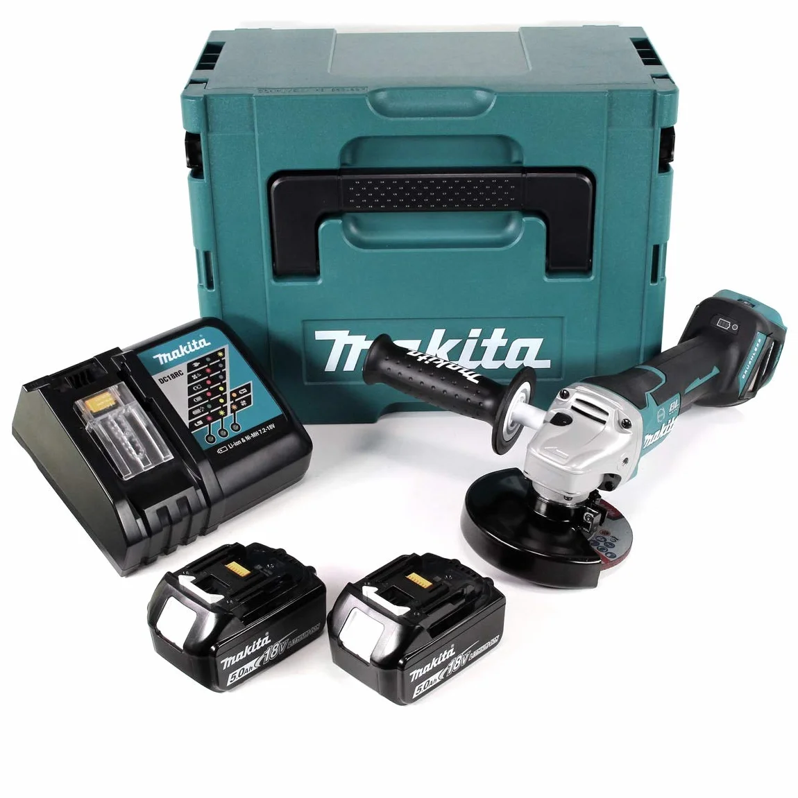 Makita DGA 517 RTJ akumulatorowa szlifierka kątowa 18 V 125 mm + 2 baterie 5 Ah + ładowarka + Makpac