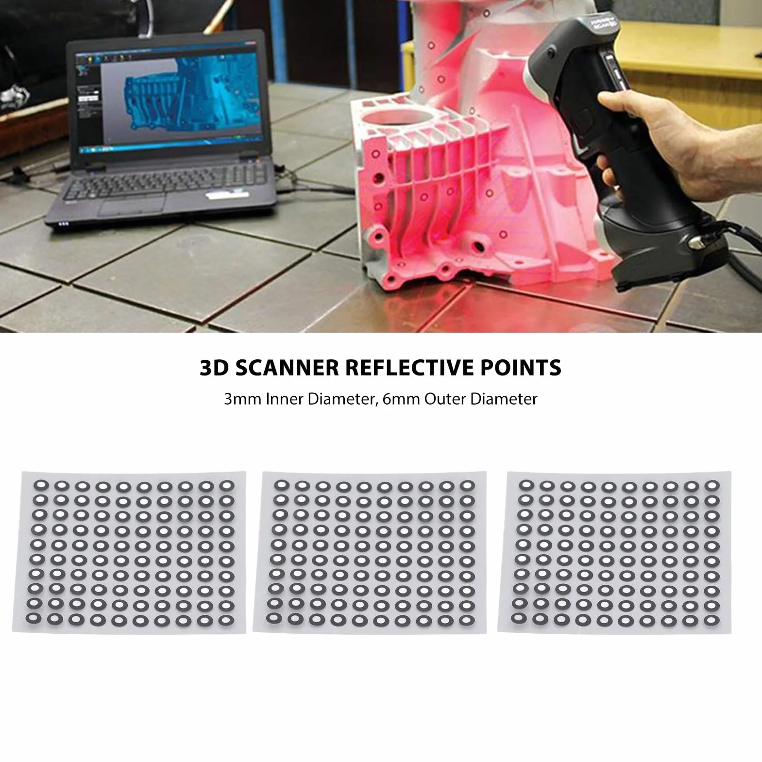 Markery skanowania 3D 6,0 mm, 3 arkusze kropki referencyjne do skanera 3D i precyzyjnego śledzenia optycznego