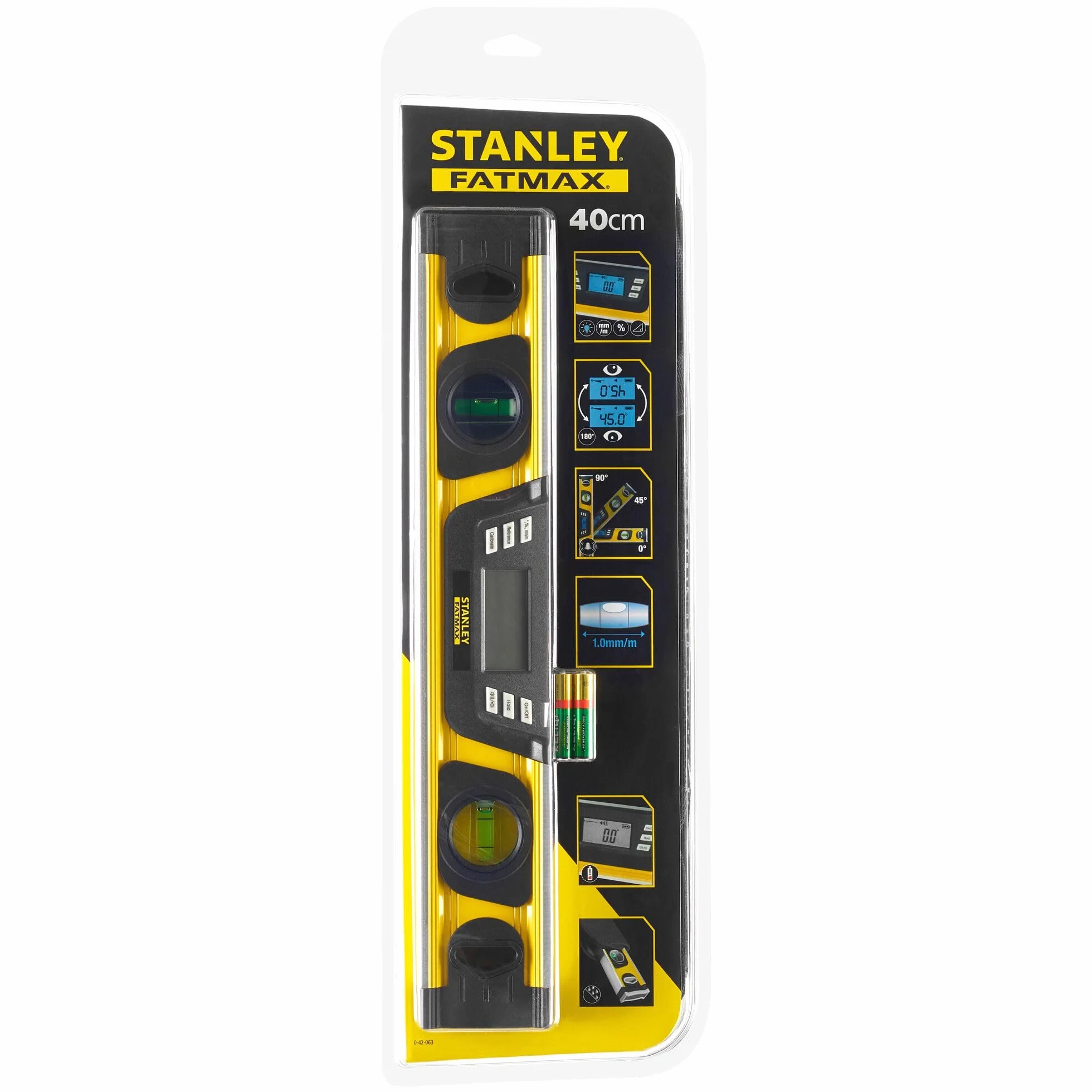 Stanley Pochyłomierz FatMax (cyfrowa poziomica w stopniach|procent mm/m, długość 40 cm, wyświetlacz LCD) 0-42-063