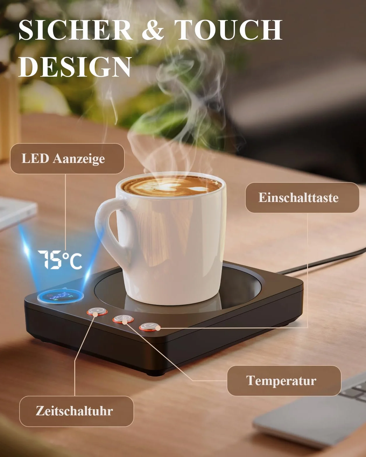 HOMEASY Podgrzewacz do kawy, 3 ustawienia temperatury, czarny