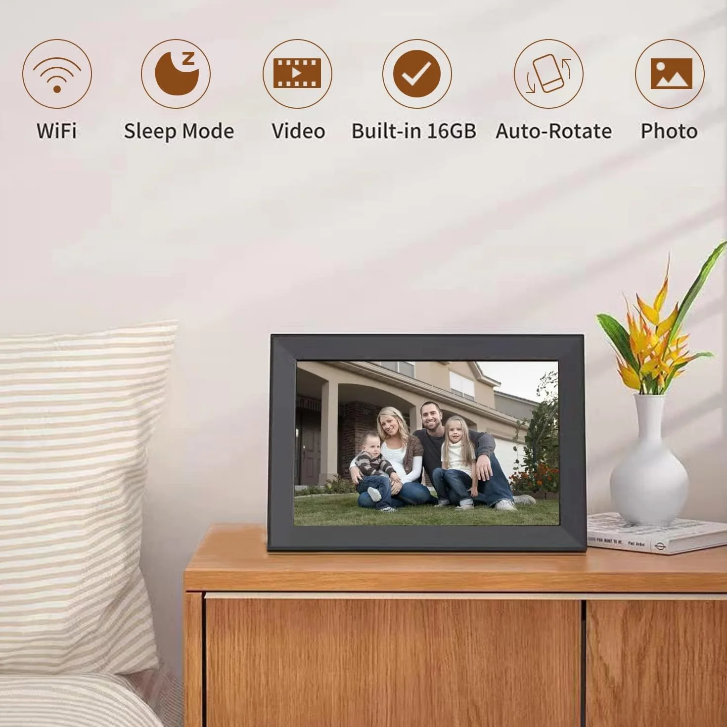 Cyfrowa ramka na zdjęcia 10,1" WiFi IPS 1280x800 32GB automatyczne obracanie montaż na ścianie