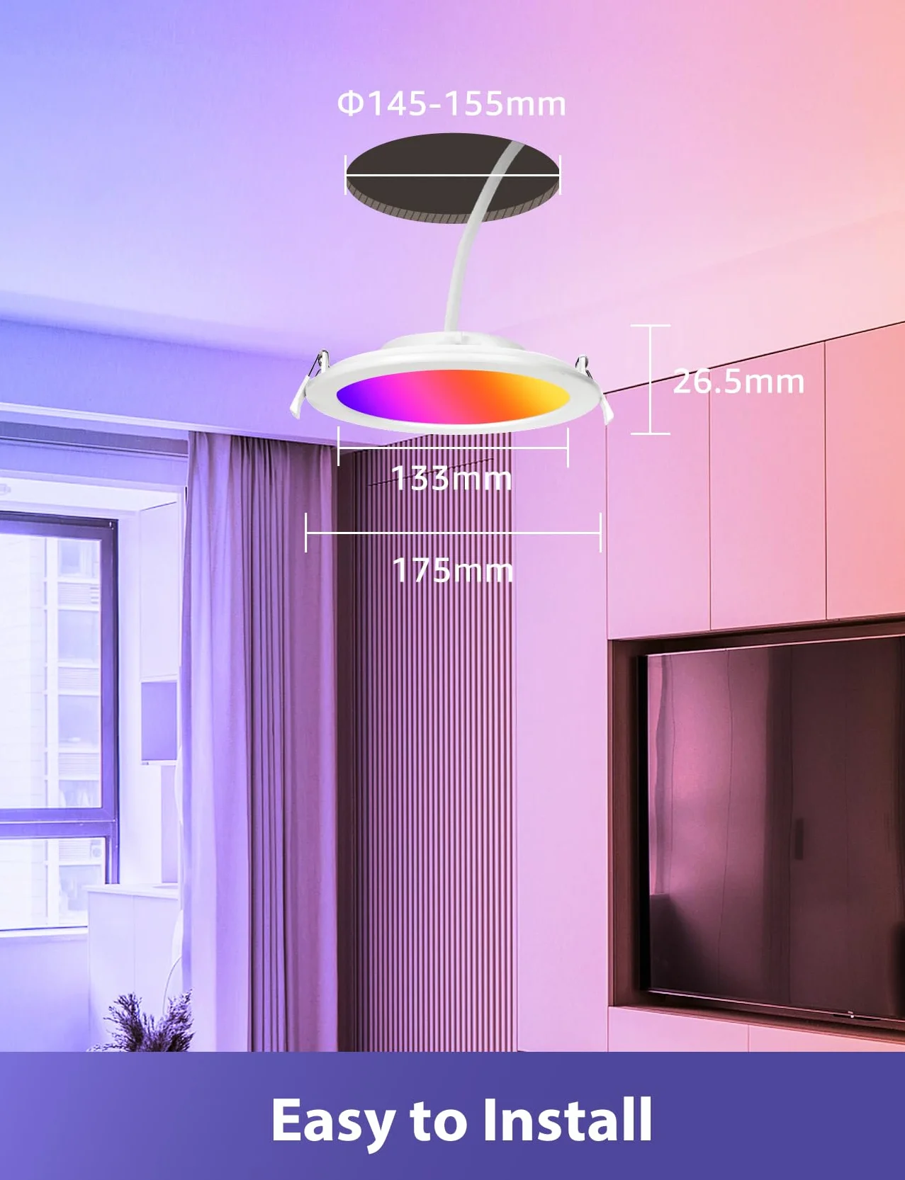 Aigostar - 15W Smart LED Downlight do wbudowania, Ø175mm x 26,5mm, reflektor LED Sterowanie APP WiFi, RGB i możliwość przyciemniania, 2700-6500K, kompatybilny z Alexa i Google, 2 szt