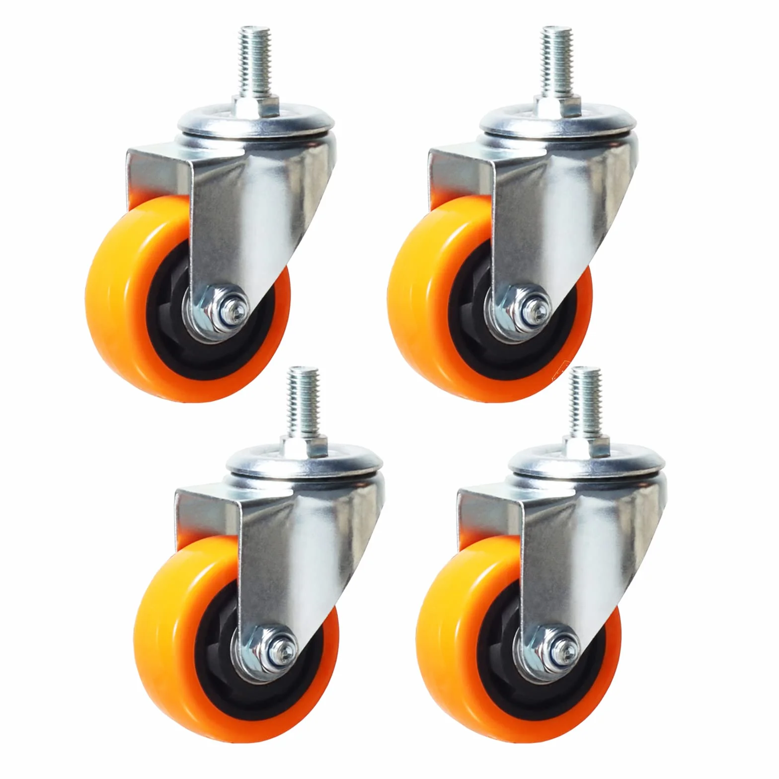 Wytrzymałe, obrotowe koła, 3-calowe żółte kółka z trzpieniem metrycznym M12-1,75x25 mm, podwójne hamulce, kółka bezpieczne do 1200 funtów/zestaw do przemysłu i mebli, zestaw 4 szt.