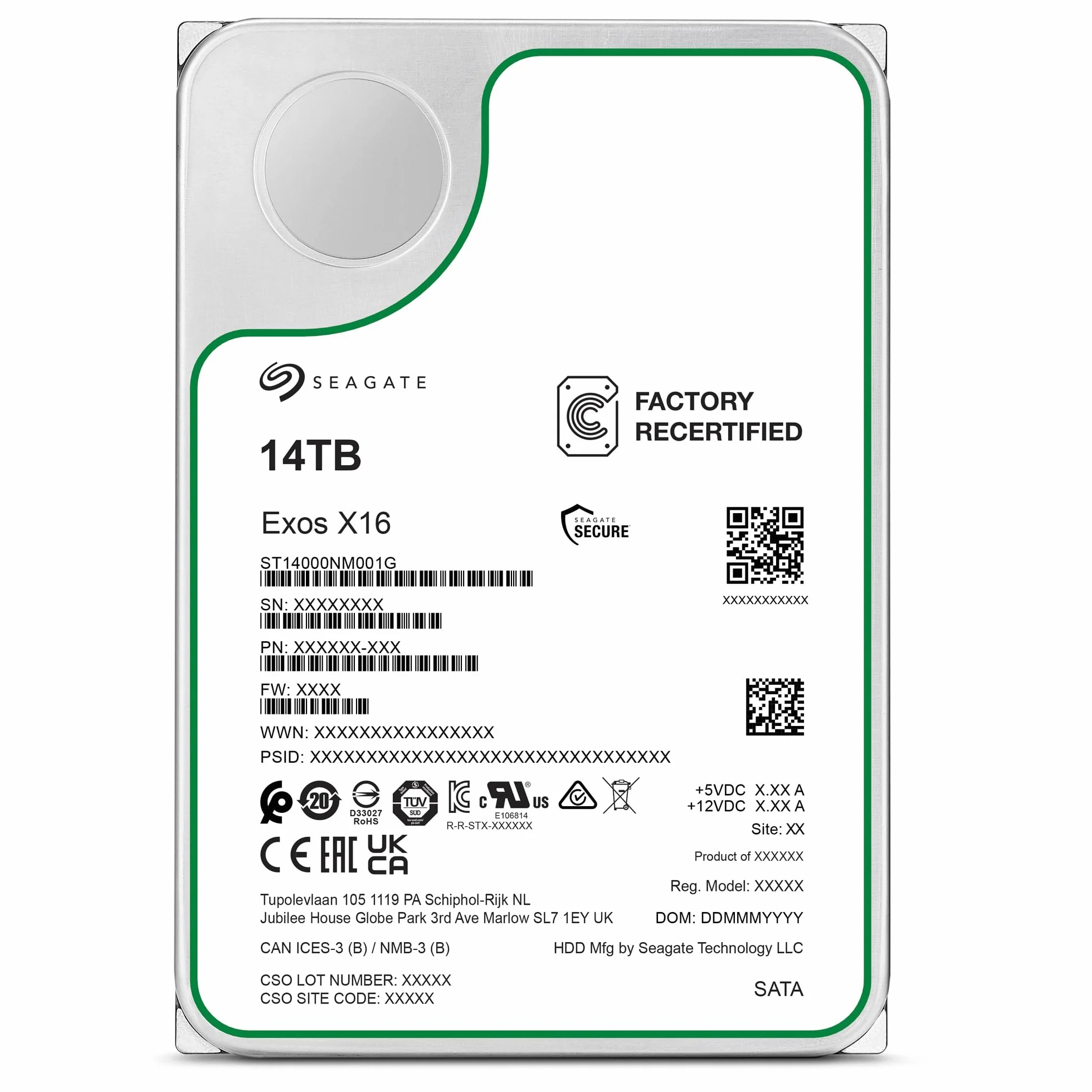 Seagate Exos X16 14TB ST14000NM001G 8.9 cm HDD SATA 6 Gb/s 7200RPM 256MB Cache serwer wewnętrzny dysk twardy
