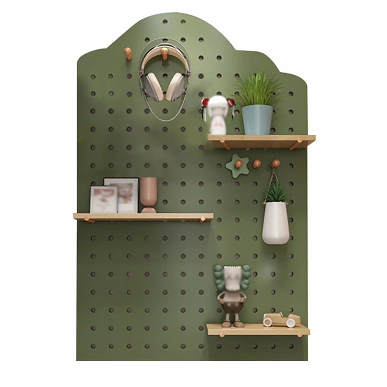 Regulowane drewniane narzędzie do pegboardów, panele do przechowywania i ekspozycji, 60 x 120 cm, perforowany stojak z dekoracyjnymi haczykami ściennymi do kuchni i garażu (zielony, B)