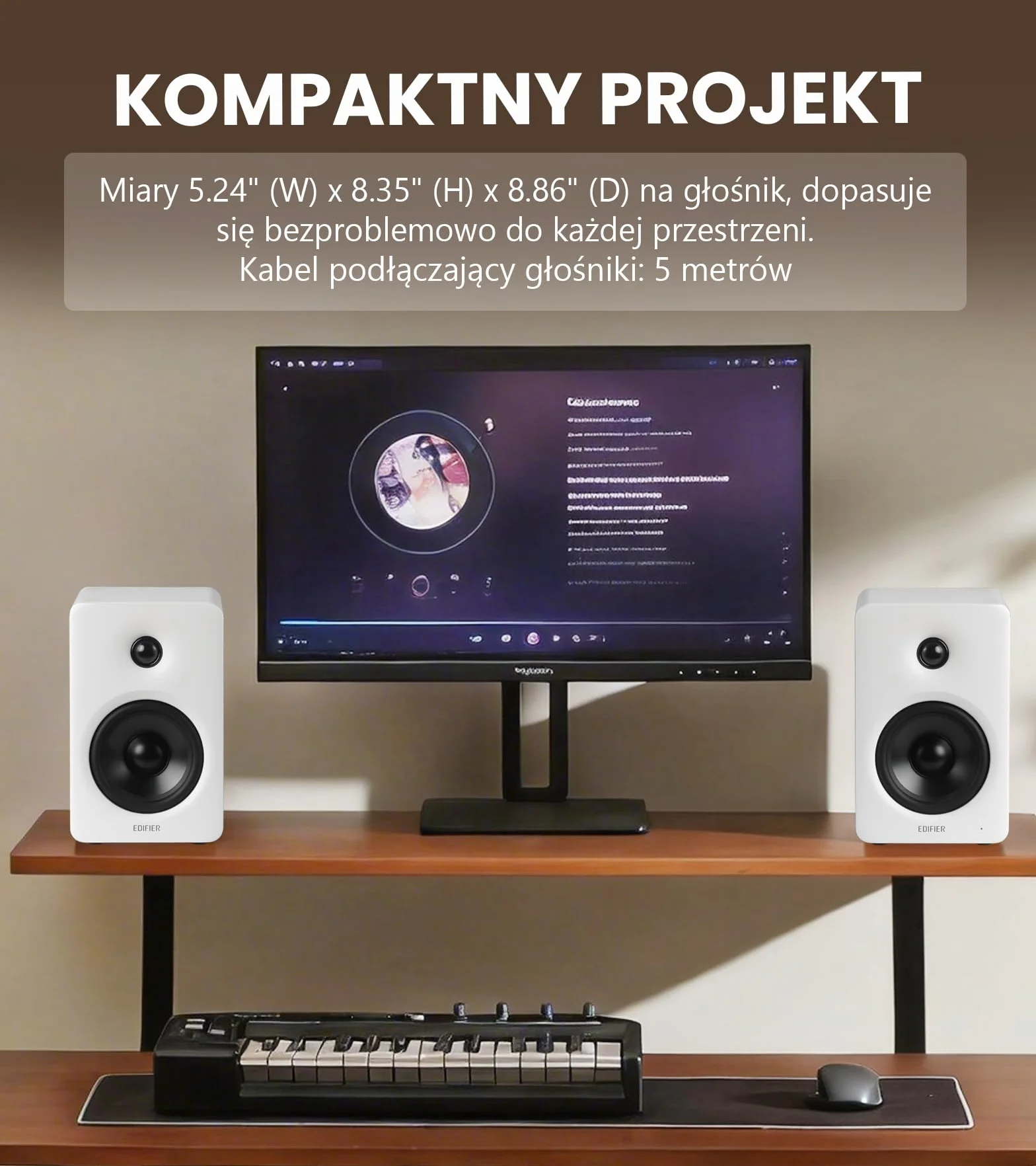 Edifier M90 Głośniki Półkowe 100W RMS Hi-Res Audio LDAC Bluetooth 6.0 HDMI eARC USB-C AUX SUB OUT Biały