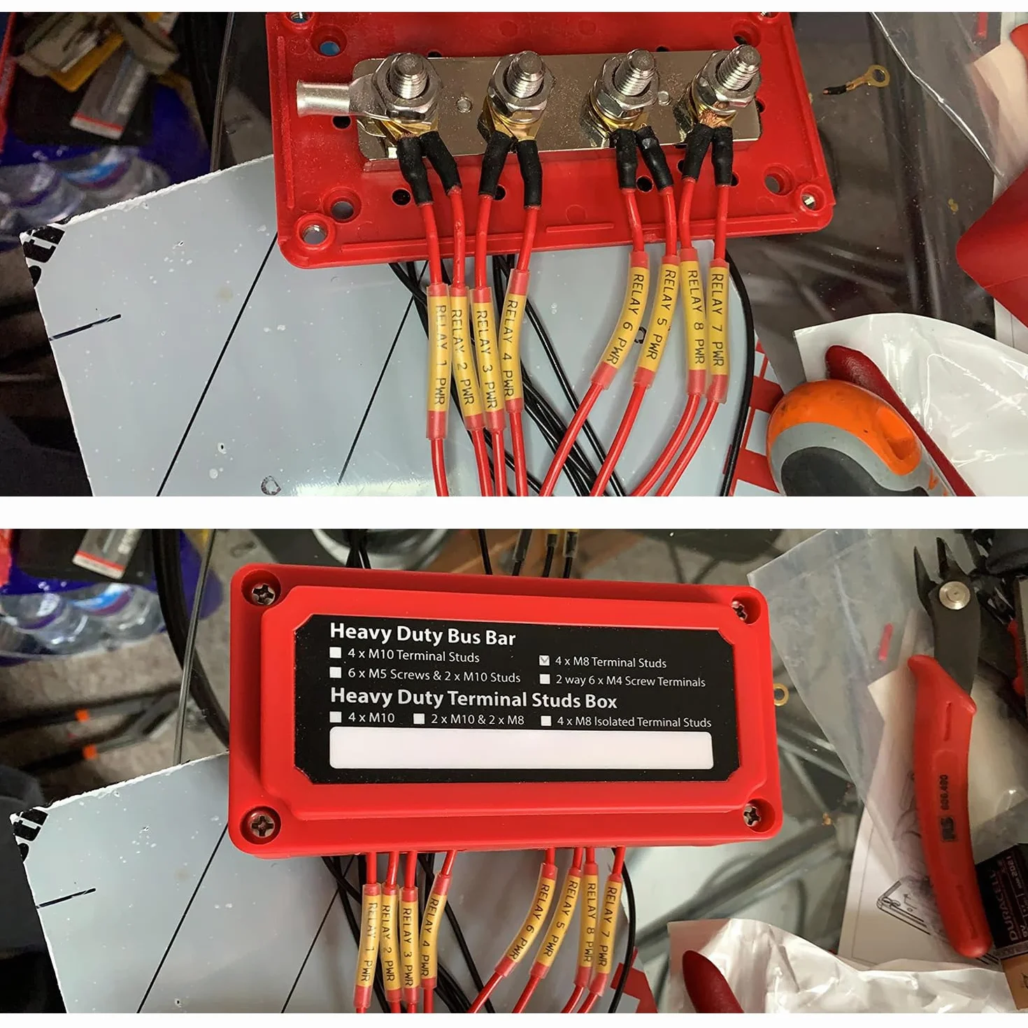 T Toca szyna zbiorcza 12 V - 48 V Heavy Duty Busbar 300 A z 4 x bolcami M10, blok przyłączeniowy, pozytywny blok rozdzielacza prądu, 300 A, szyny zbiorcze DC Bus Bar do samochodów osobowych