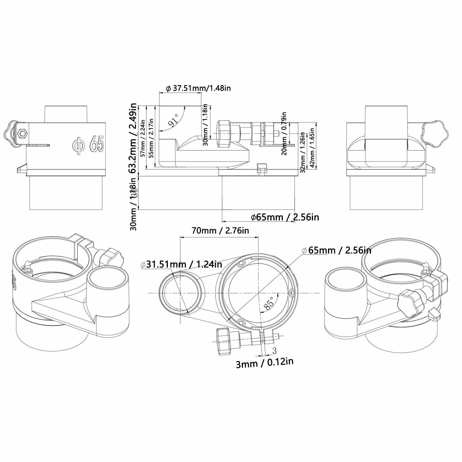 Osłona Przeciwpyłowa Routera CNC 65 Mm, Stopka Przeciwpyłowa CNC ze Zdejmowanym Włosiem, Mocowanie Magnetyczne, do Maszyny do Grawerowania z Silnikiem Wrzeciona 1,5 KW