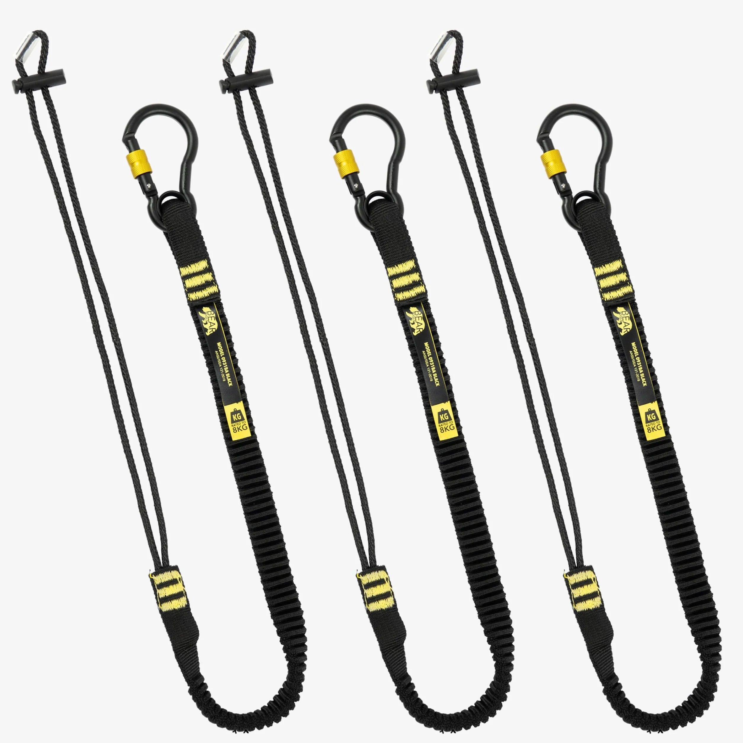 BearTOOLS Zatwierdzona przez ANSI smycz narzędziowa z karabińczykiem ze śrubą sprężynową, wytrzymała, maksymalne obciążenie 7,7 kg, smycz amortyzująca wstrząsy, regulowana pętla, zapobiega spadającym