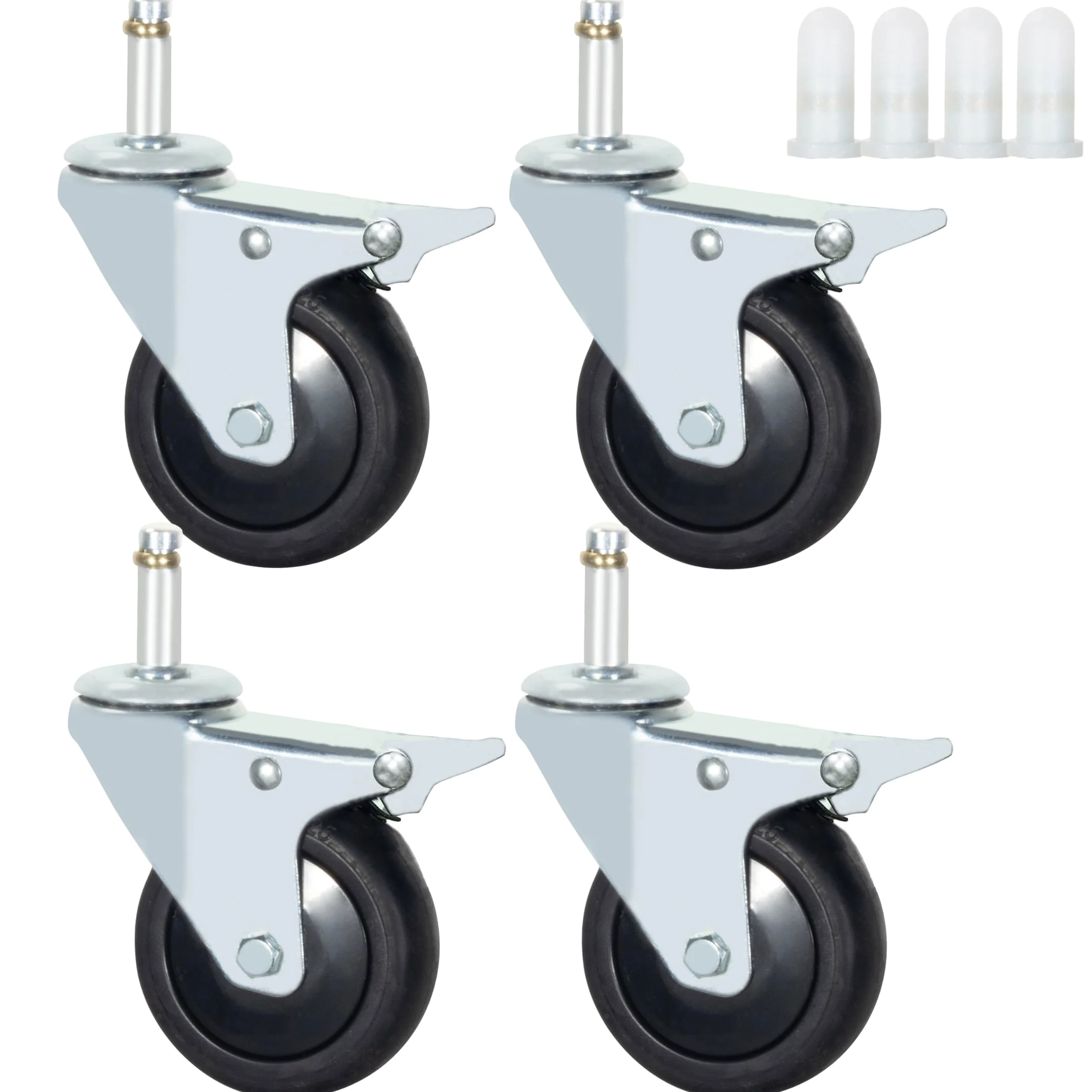 Koła jezdne Stem, 7/16" x 1-3/8" Koła obrotowe z hamulcem Koła TPR o nośności 700 funtów Koła zamienne Zestaw 4 kółek (z hamulcem, 3 cale)