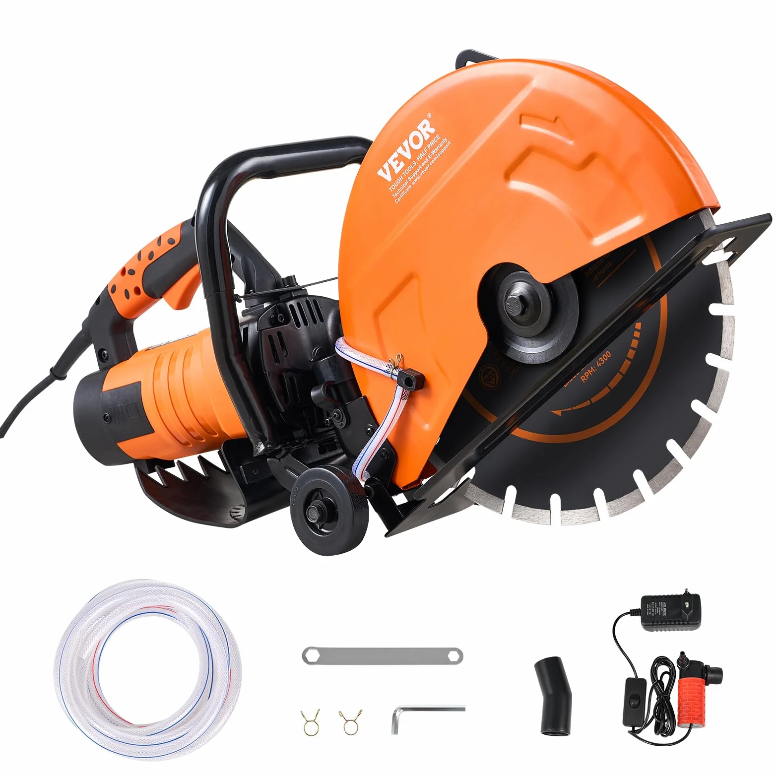 VEVOR Elektryczna piła do betonu, 356 mm, wysokowydajna piła tarczowa 2800 W, głębokość cięcia 127 mm, piła tarczowa na mokro/sucho z rurą wodną, pompą wodną, brzeszczotem, do kamienia i cegły