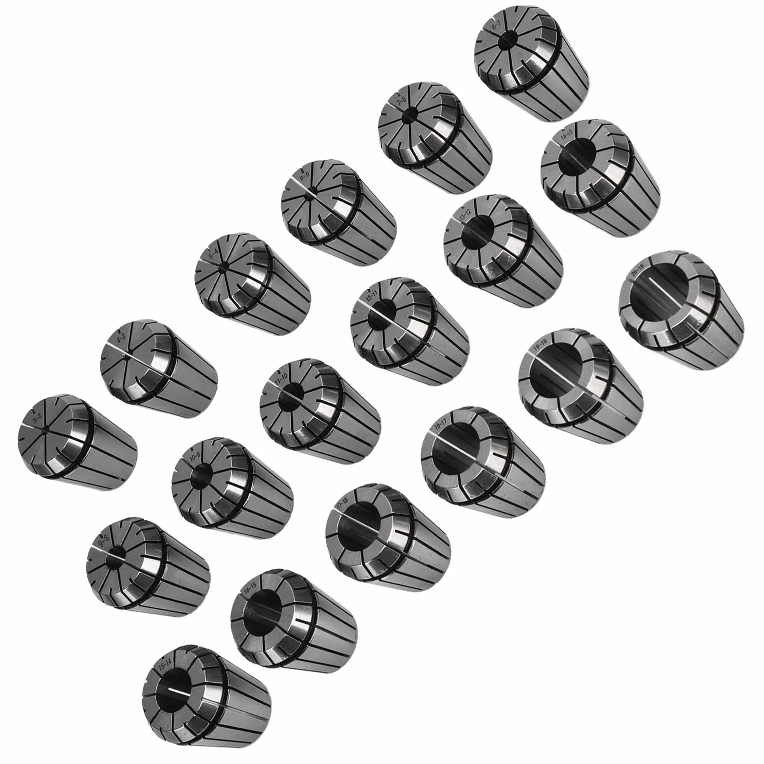 FTVOGUE Zestaw Tulei Zaciskowych Sprężynowych ER32 18 szt. Zestaw Tulei Zaciskowych 3-20 Mm ze Stali Węglowej Uchwytów Tokarskich CNC do Frezowania ze Schowkiem do Grawerki CNC