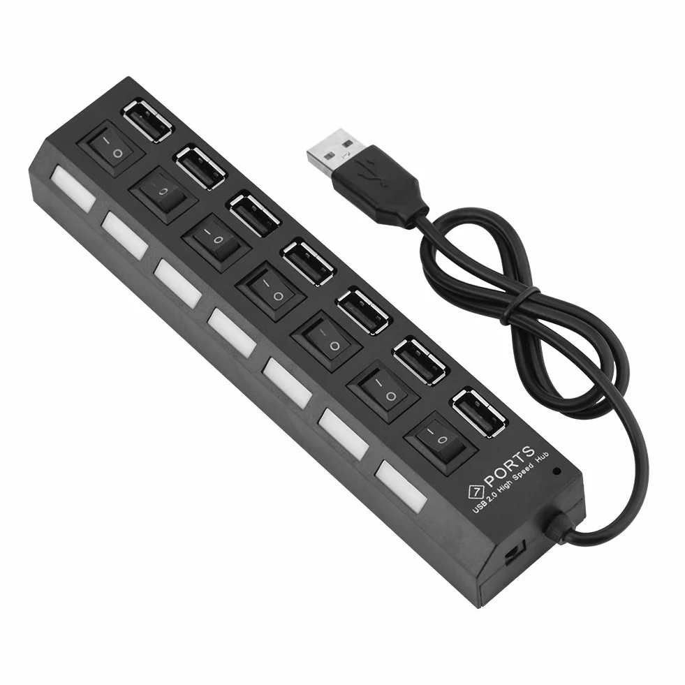 7-portowy hub USB 2.0 480 Mb/s koncentrator danych z przełącznikiem