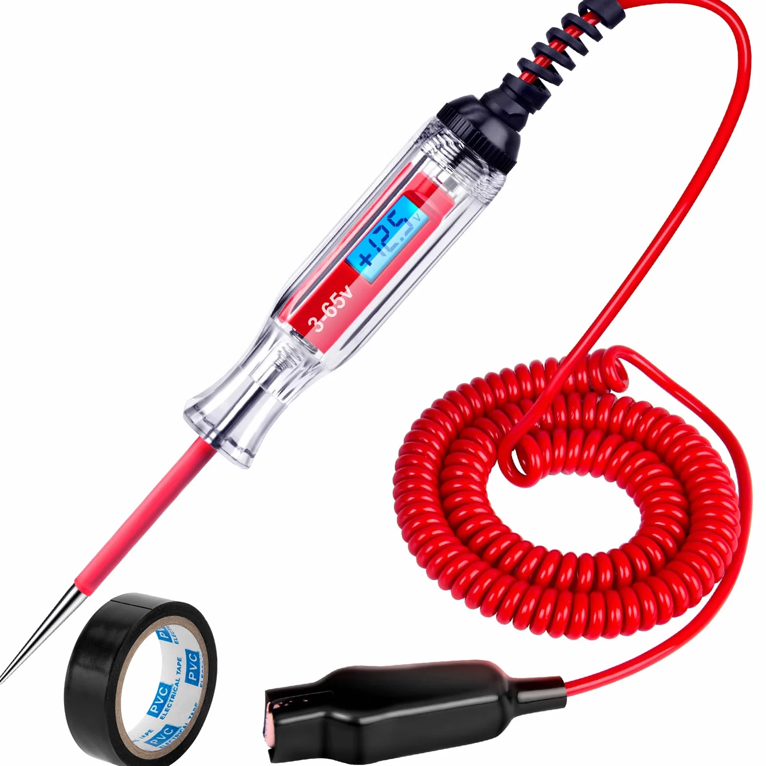 Heavy Duty 3-65V Cyfrowy tester obwodów LCD, test światła z przedłużonym przewodem sprężynowym 140 cali, samochód ciężarówka niskiego napięcia i tester światła ze stali nierdzewnej