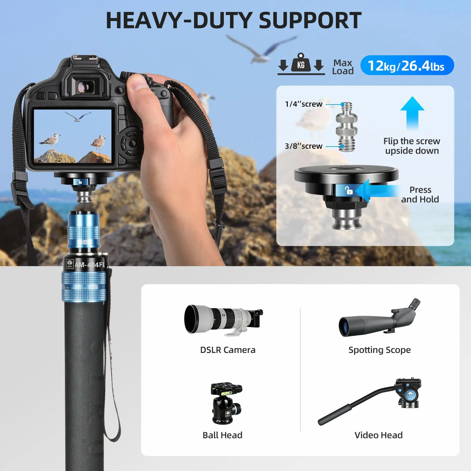 SIRUI AM-404FL monopod statyw aluminiowy 190 cm 360° 12 kg
