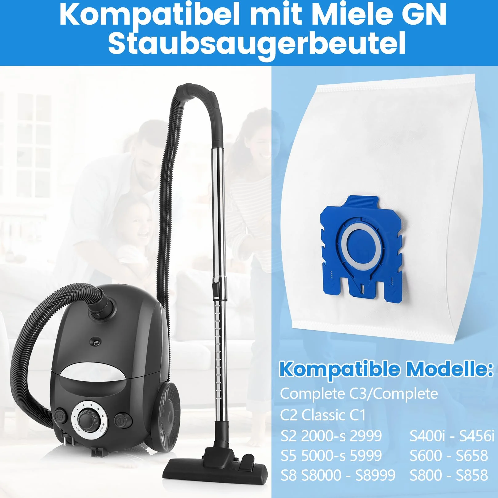 10 worków do odkurzacza dla Miele HyClean Pure GN Classic C1 Complete C2 C3 S2 S5 S8 S Seria, akcesoria do odkurzaczy Efficiency, z 3 filtrami silnikowymi, 3 filtrami wylotowymi, części zamienne