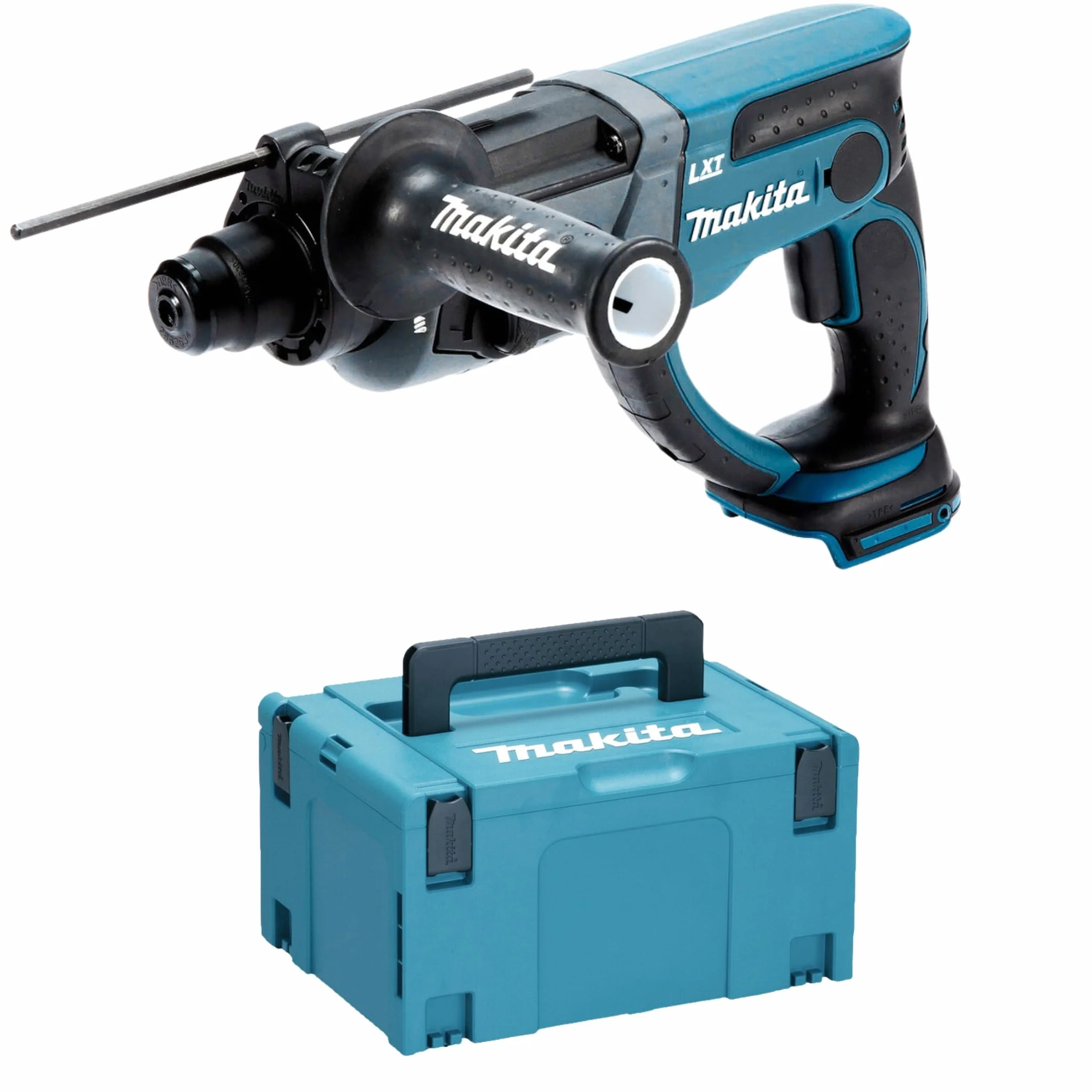 Makita Akumulatorowy młot kombi do SDS+ 18,0 V w MAKPAC bez akumulatora 1,5 Ah, bez ładowarki, DHR202ZJ, niebieski, srebrny
