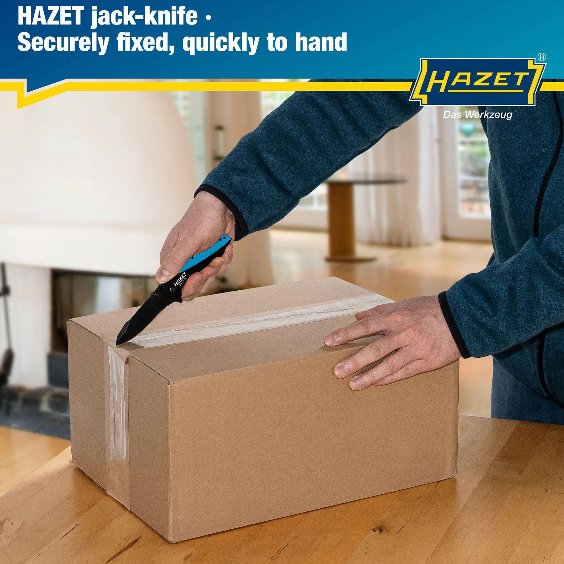 HAZET 2157-3 I Scyzoryk outdoorowy z jakość ostrzem ze stali nierdzewnej I Aluminiowa rękojeść z wgłębieniami na palce do użytku w warsztacie, przemyśle lub hobby
