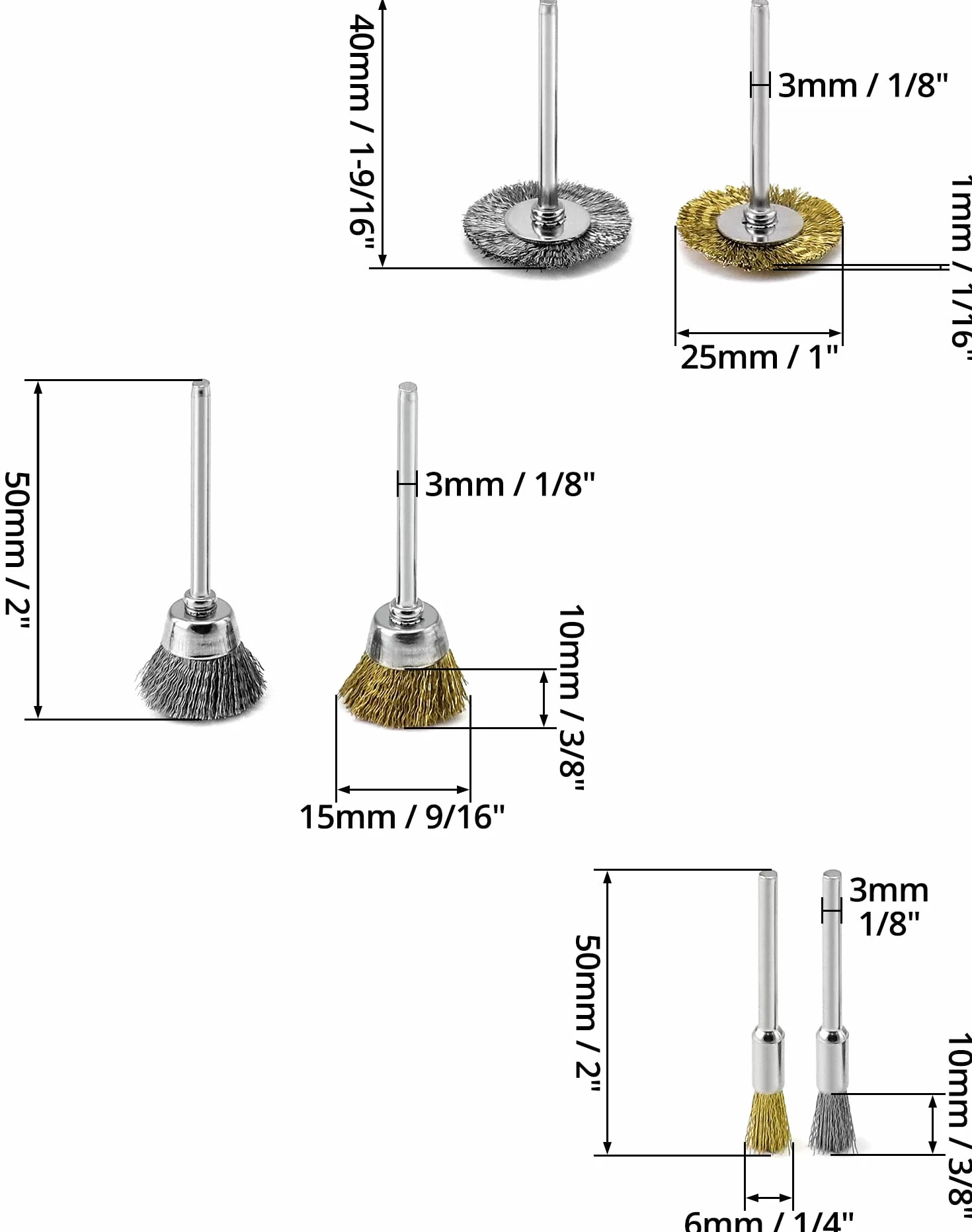 QWORK® 36 sztuk szczotek drucianych, mosiężne szczotki do czyszczenia i szlifowania, kompatybilne z uchwytem 3 mm Dremel