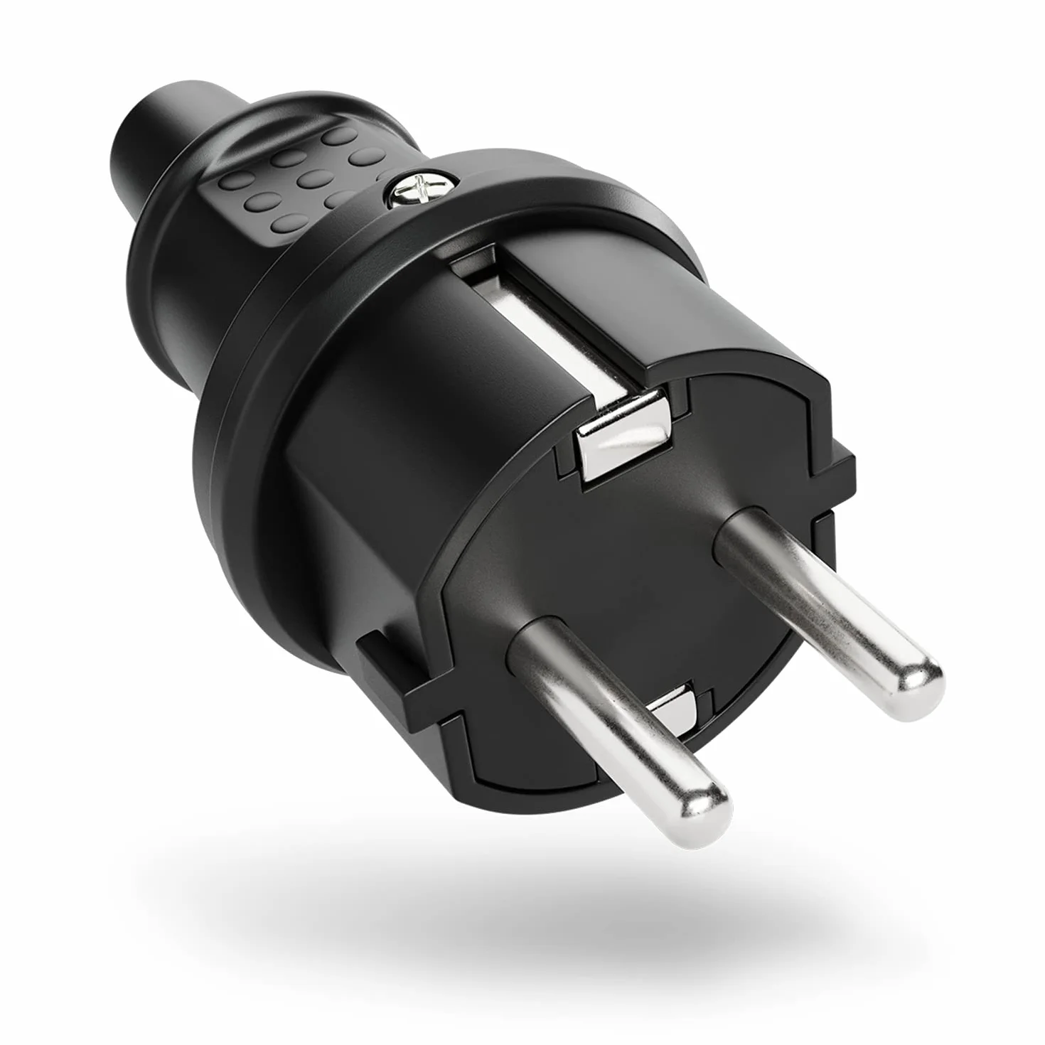 ABSINA Wtyczka gumowa odporna na zginanie - czarna męska wtyczka elektryczna, 250V, 16A, IP22 do użytku wewnątrz - solidna gumowa wtyczka schuko