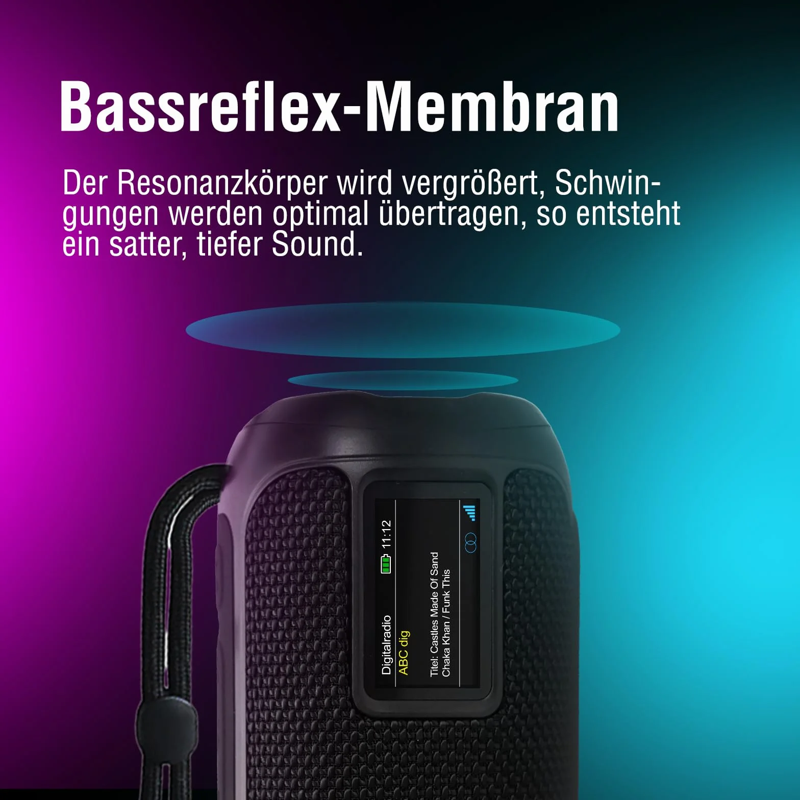 LEICKE DAB+ radio Tube – przenośny głośnik Bluetooth z DAB+/FM, akumulator 4500 mAh, oświetlenie RGB LED, dźwięk stereo 10 W, korektor, ładowanie USBC, złącze Micro SD/AUX, zasilanie sieciowe i