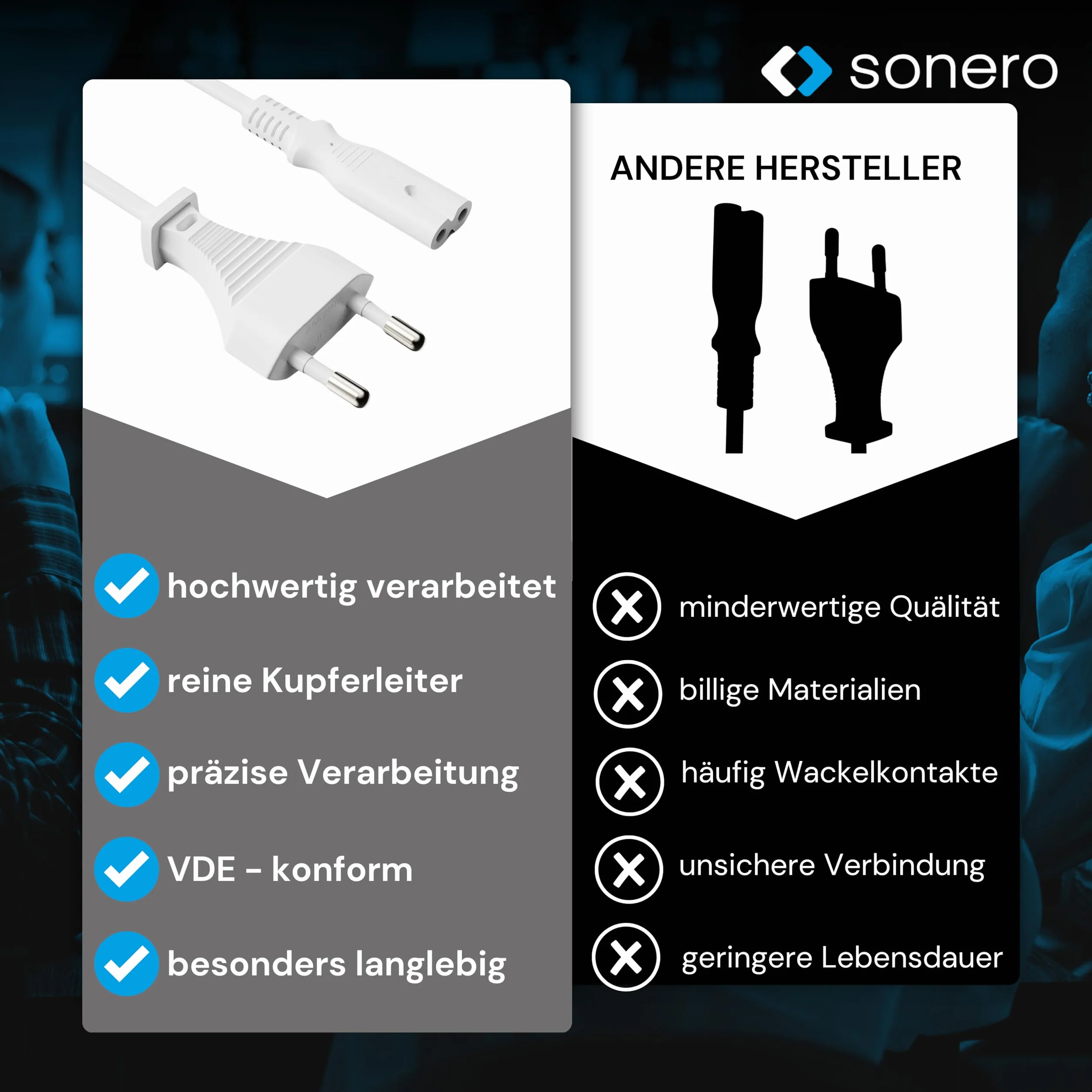 sonero Kabel zasilający 2-biegunowy 3,0 m Euro C do IEC C7 do TV PS5 PS4 PS3