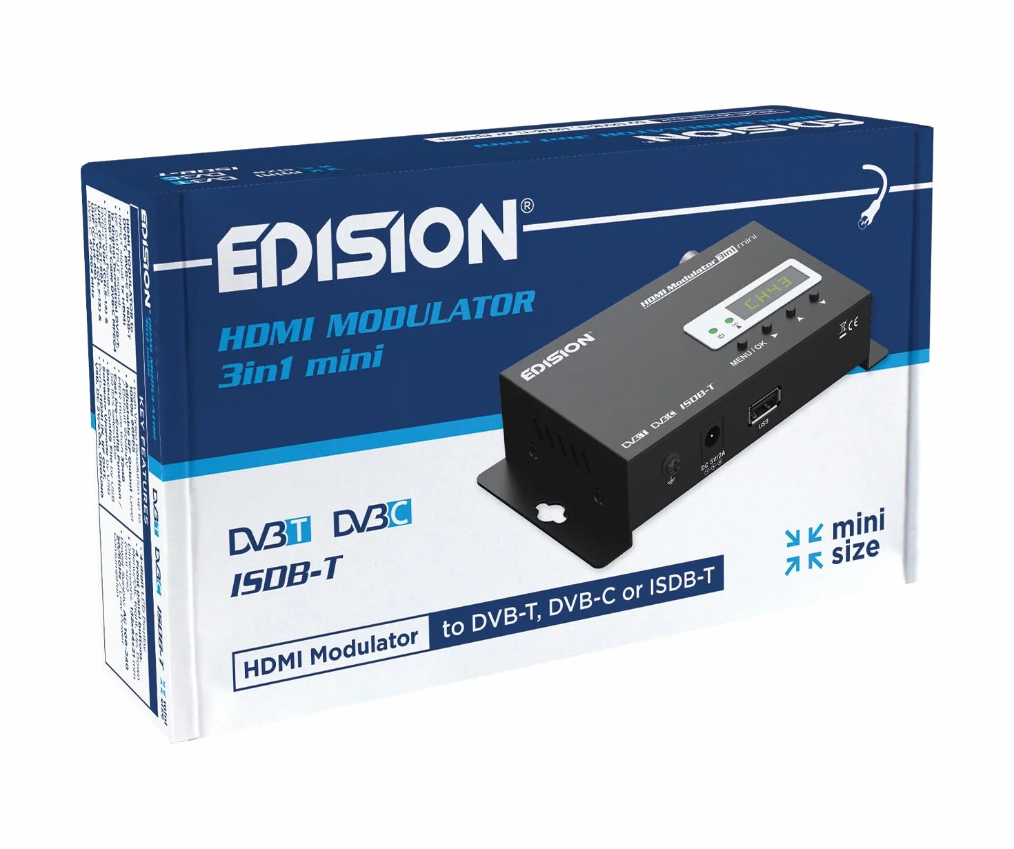 EDISION HDMI Modulator 3in1 mini DVB-T ISDB-T DVB-C FullHD koncentryk LED wyświetlacz