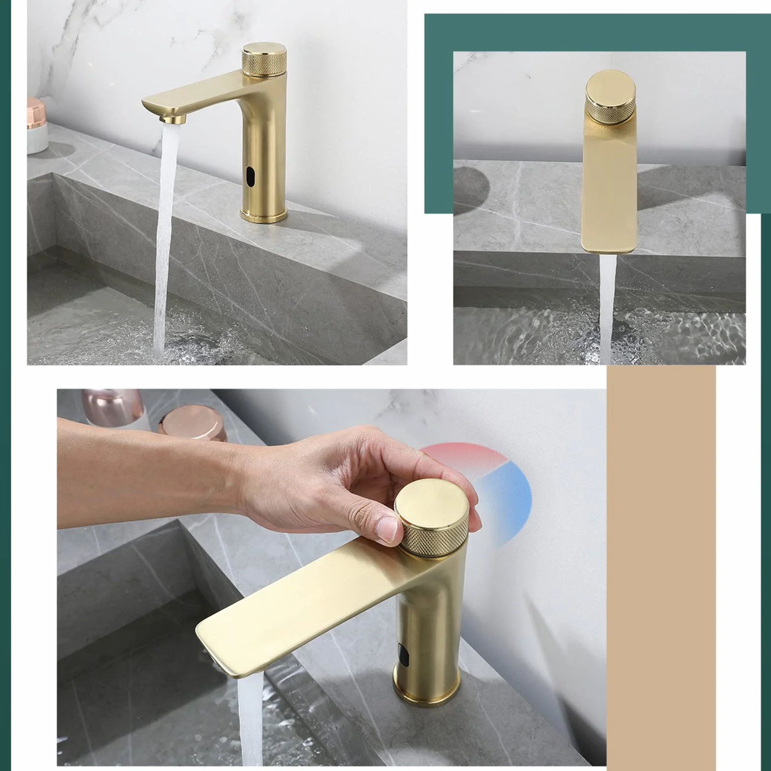 Automatyczny kran na podczerwień ciepła i zimna woda kran do zlewu bezdotykowy Lavabo bateria umywalkowa szara bateria łazienkowa do użytku bez użycia rąk nowoczesny design łatwa instalacja