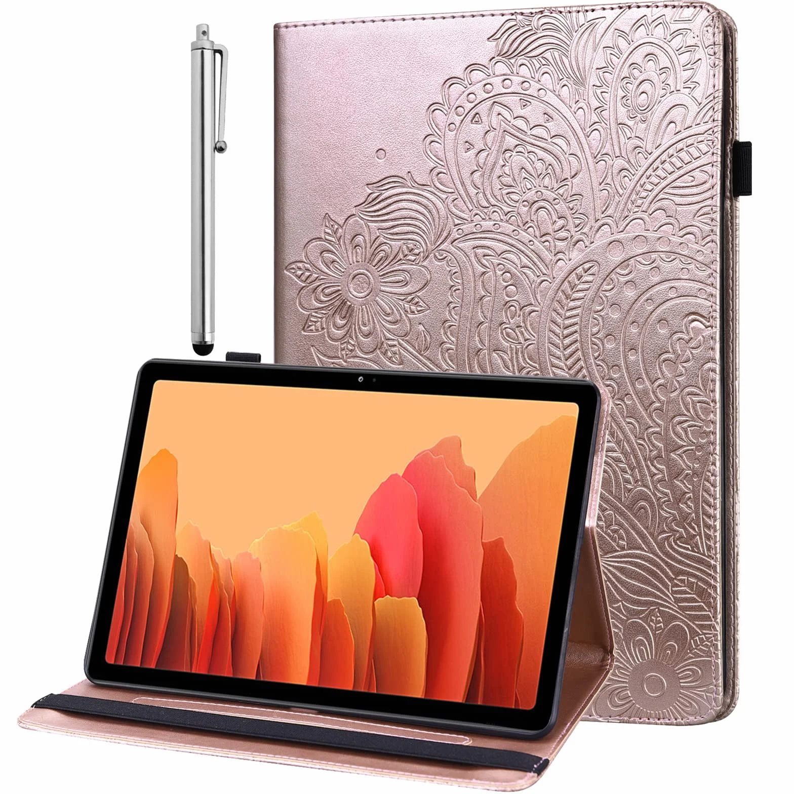 Etui do Samsung Galaxy Tab S2 9,7 cala (T810/ T813/ T815/ T819) z folią ochronną i rysikiem - ultracienkie z funkcją stojaka Flip Cover PU skórzane etui (różowe złoto)